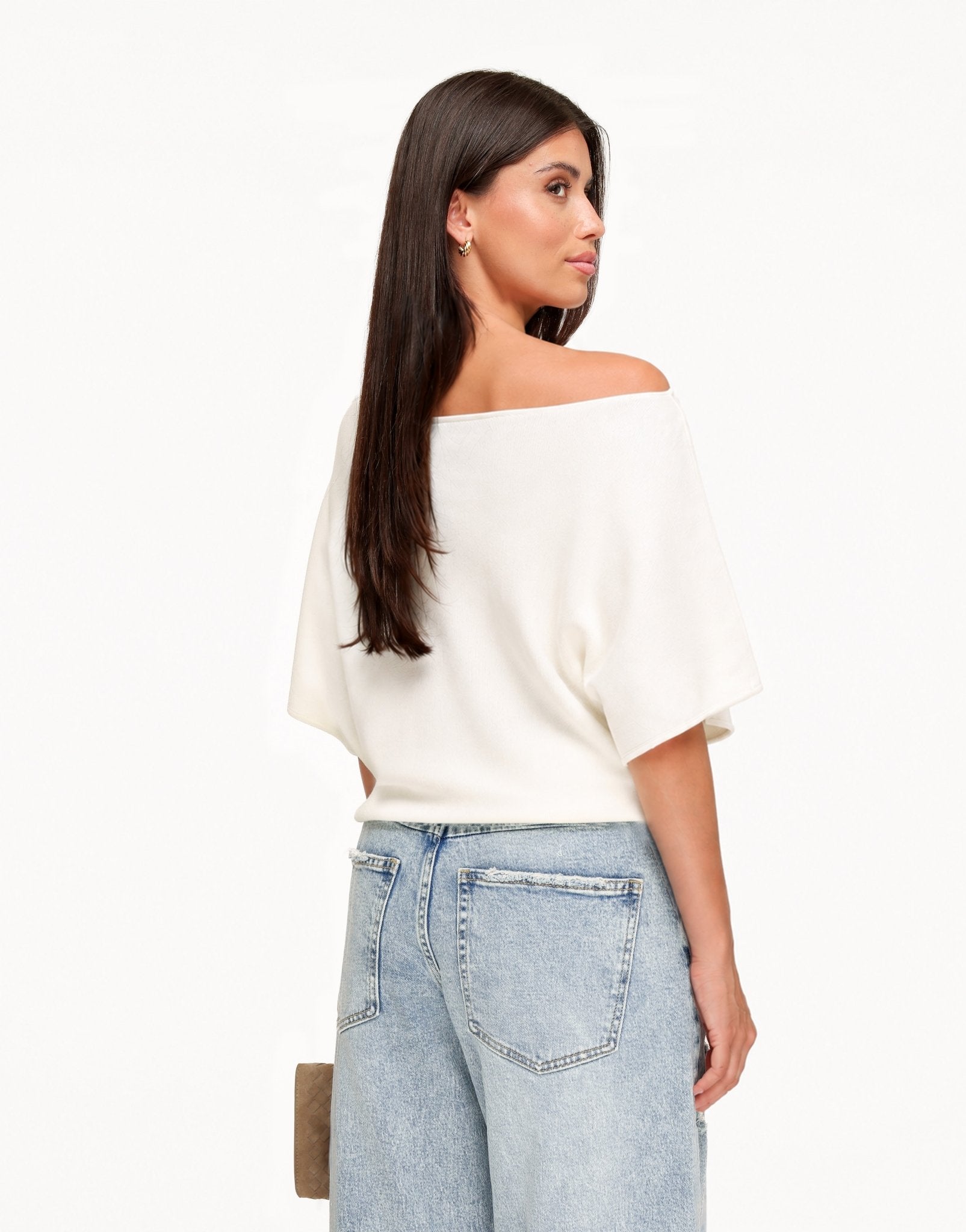 Creme Gebreide Off Shoulder - Trui