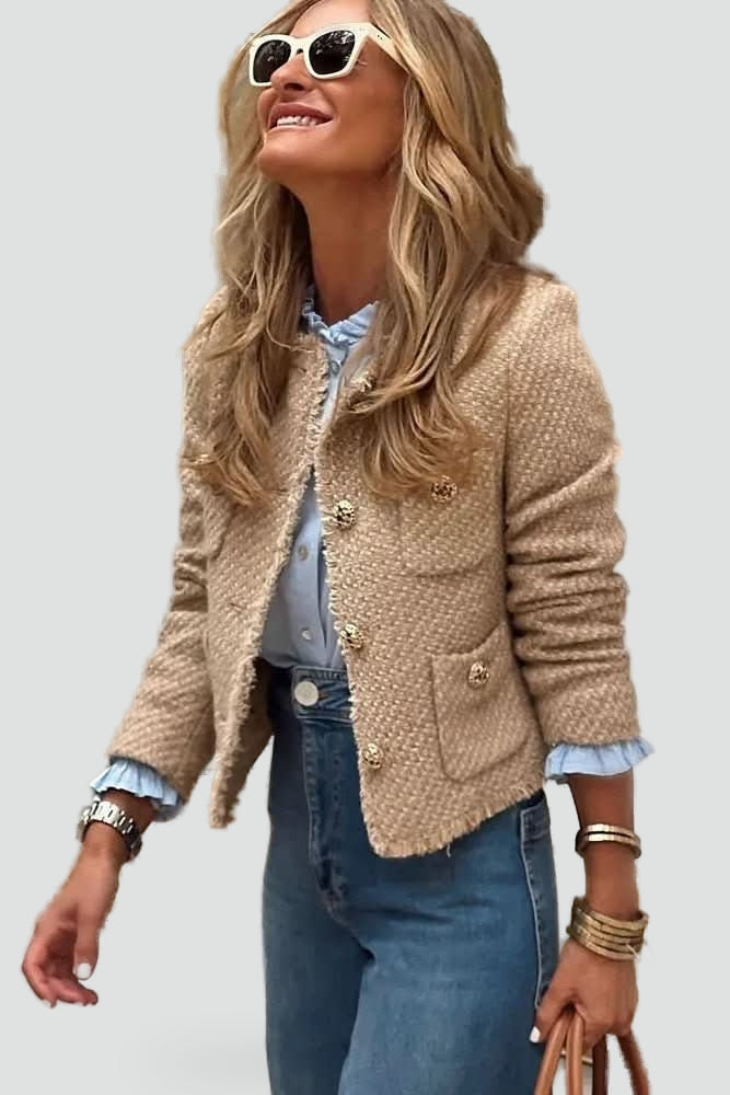 Dames Blazer van Tweed Stof met Knoopsluiting voor een Stijlvolle Look