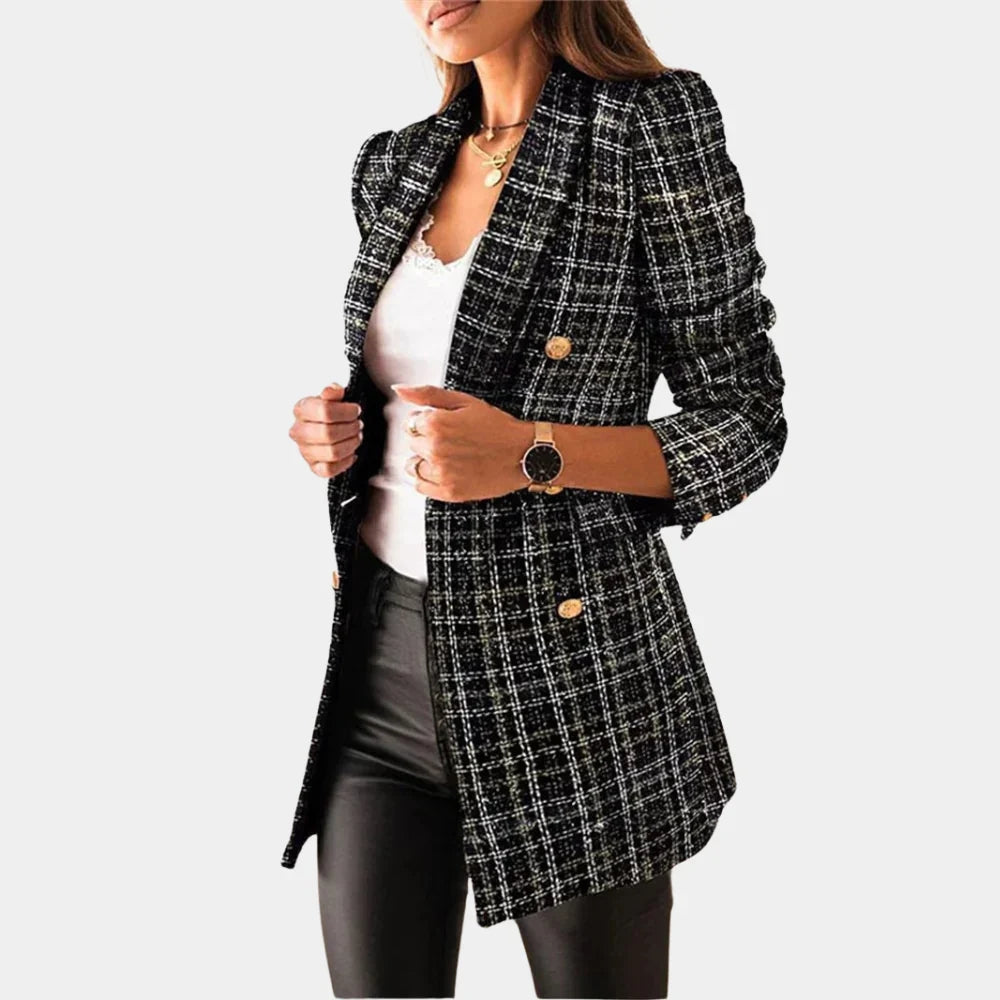 Damesblazer met Klassiek Ruitpatroon en Slanke Pasvorm