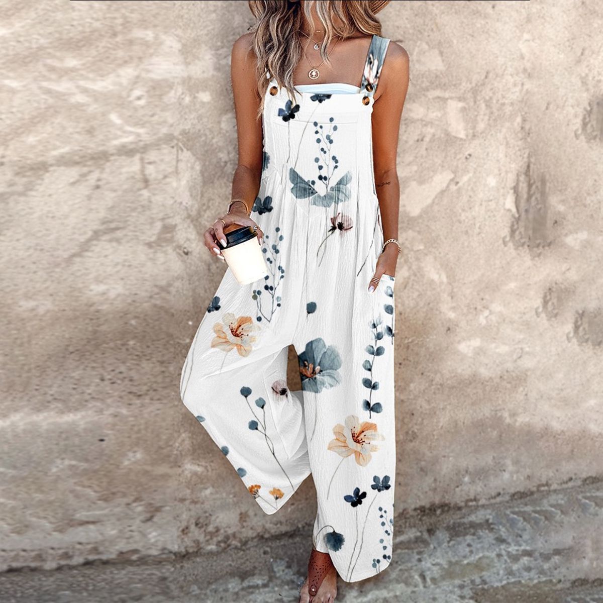 Dames Dungarees Met Bloemenprint