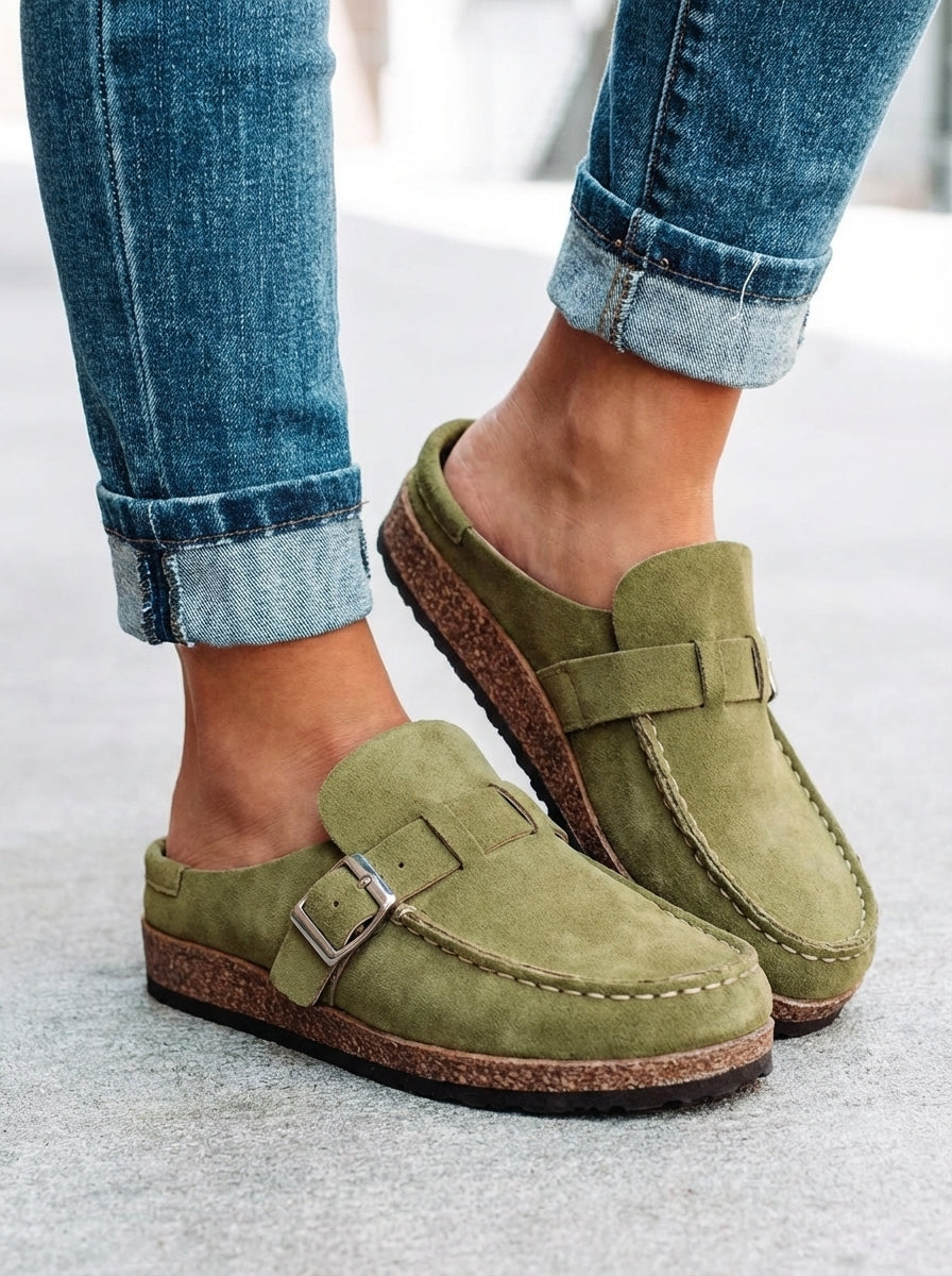 Dames Loafers met Retro Gesp en Suède Afwerking