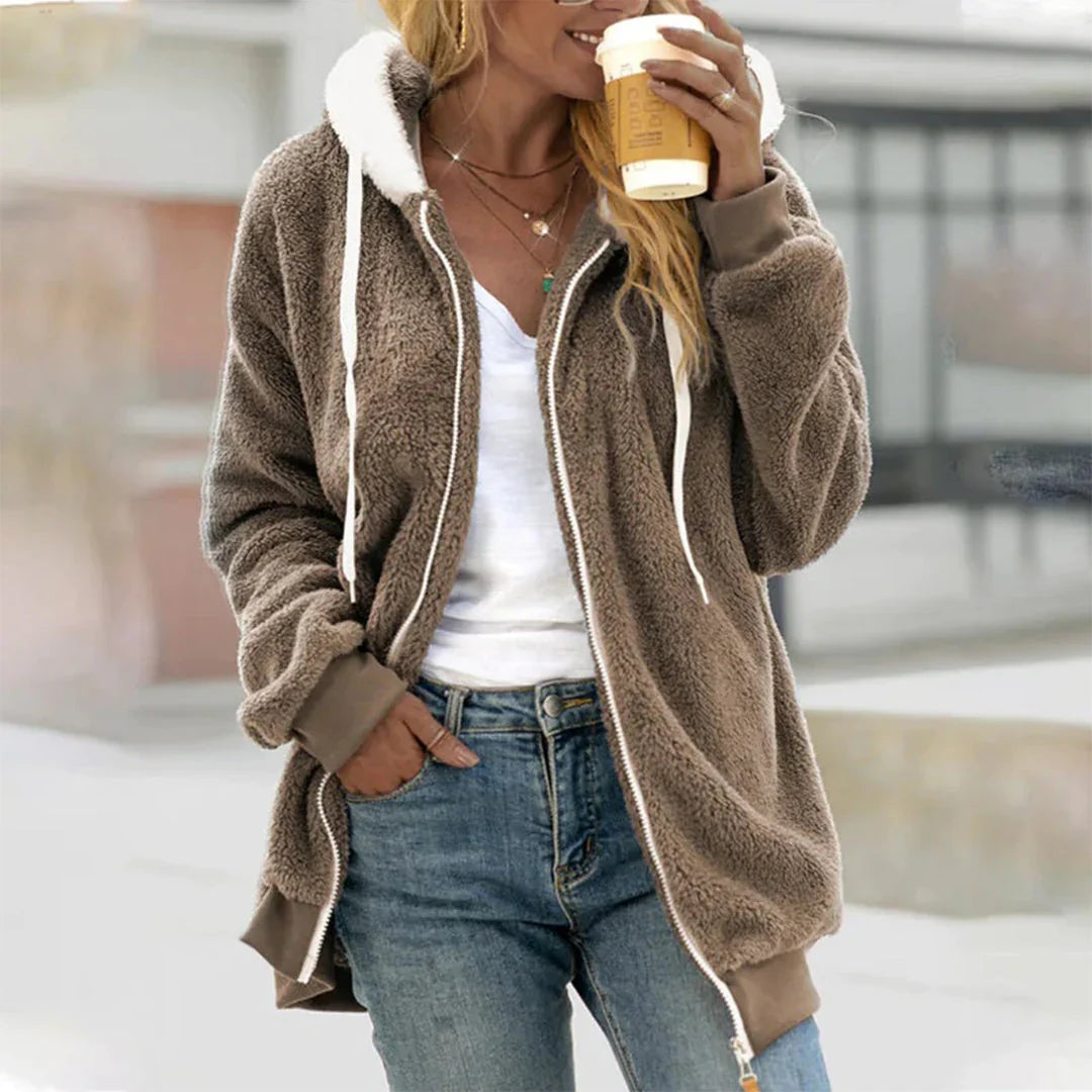Dames Pluche Jasje met Capuchon en Splitdetails