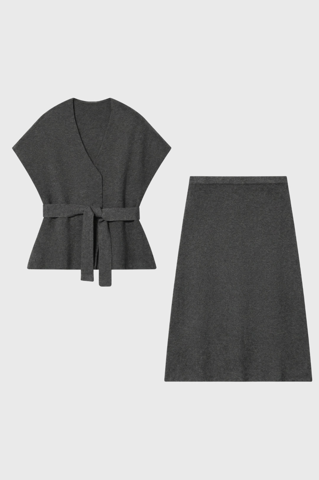 Dames Set Vest Midi Rok Strikceintuur Casual Semi-Formeel