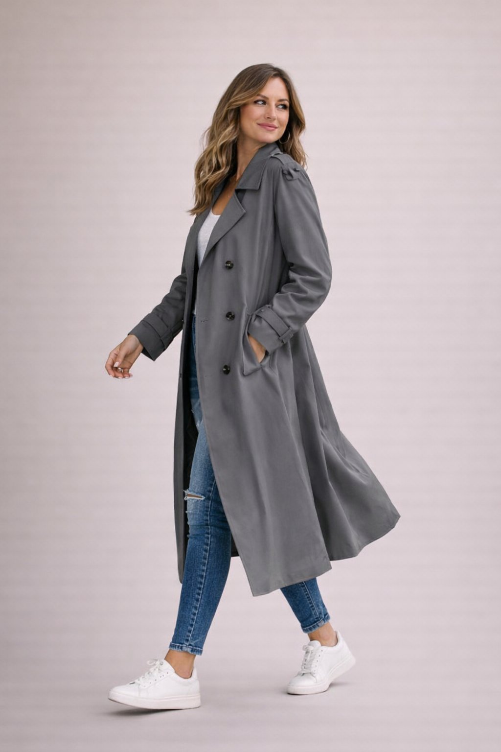 Dames Trenchcoat Dubbelrijige Sluiting Met Ceintuur Casual Formeel