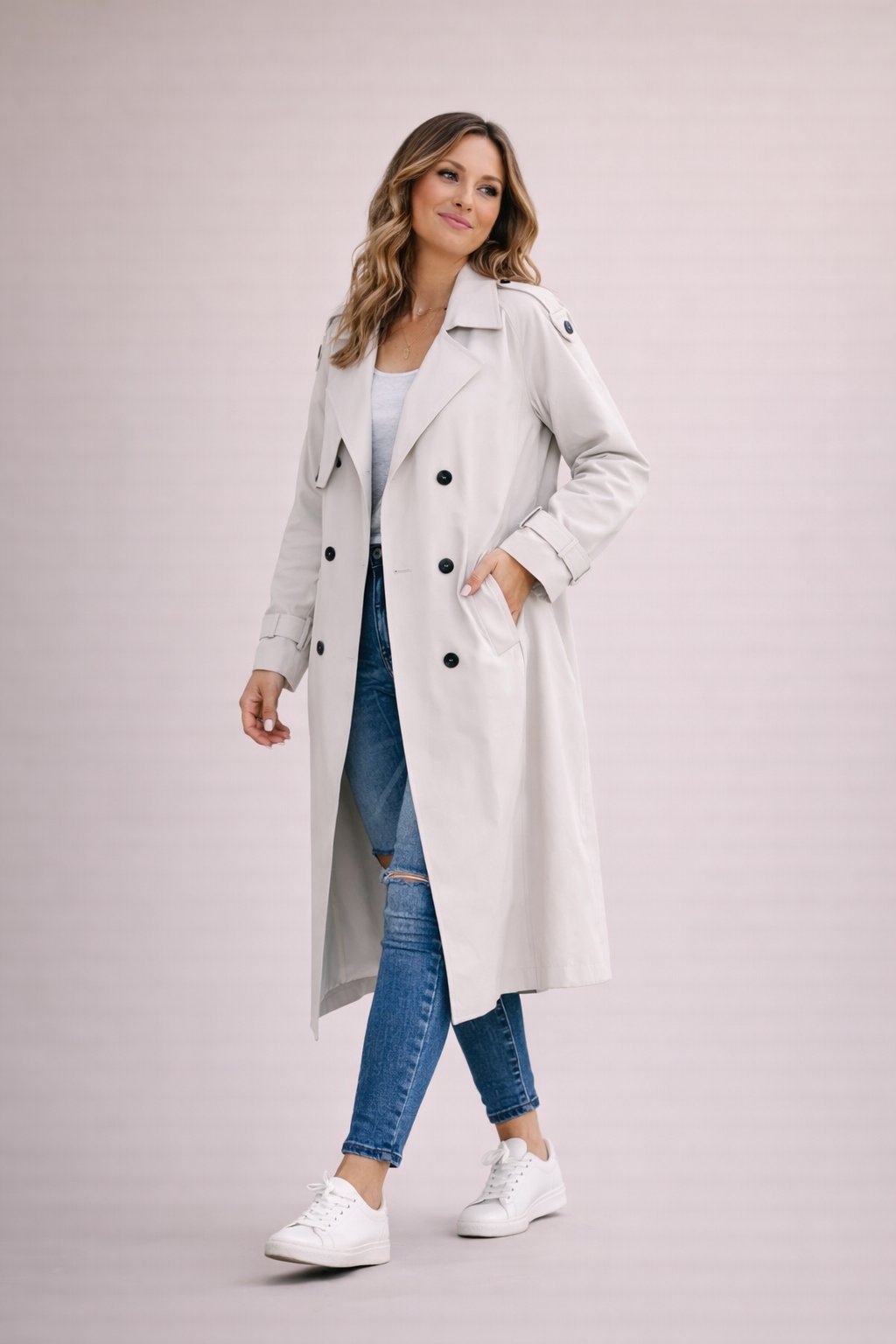 Dames Trenchcoat Dubbelrijige Sluiting Met Ceintuur Casual Formeel