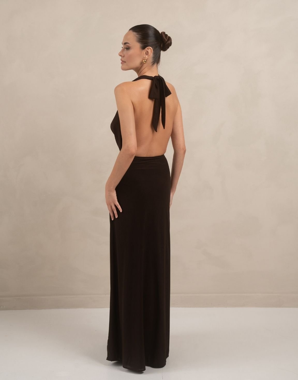 Donkerbruine Open Halter Lange - Jurk