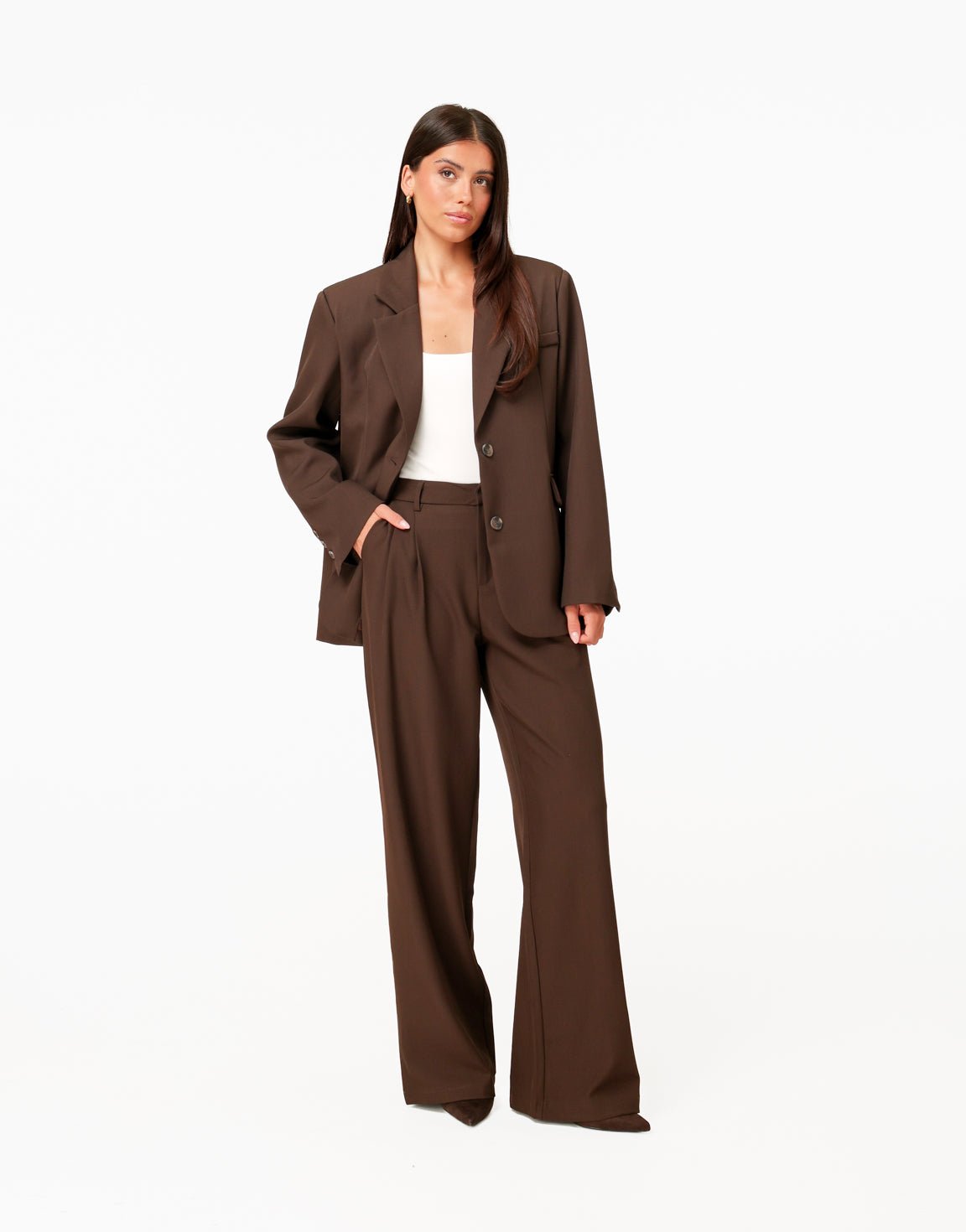Donkerbruine Wijde Pasvorm - Pantalon