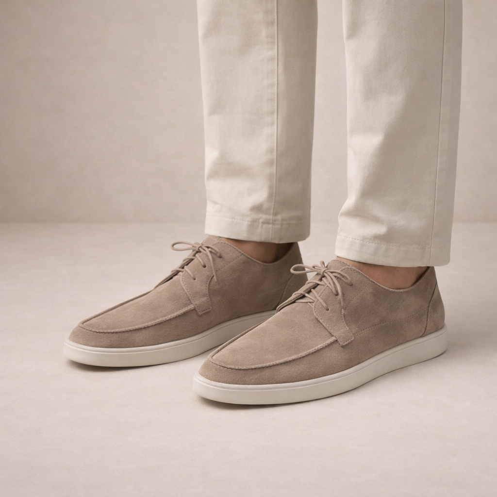 Loafers Suede Heren Regular Fit Leer Vetersluiting Gesloten Neus