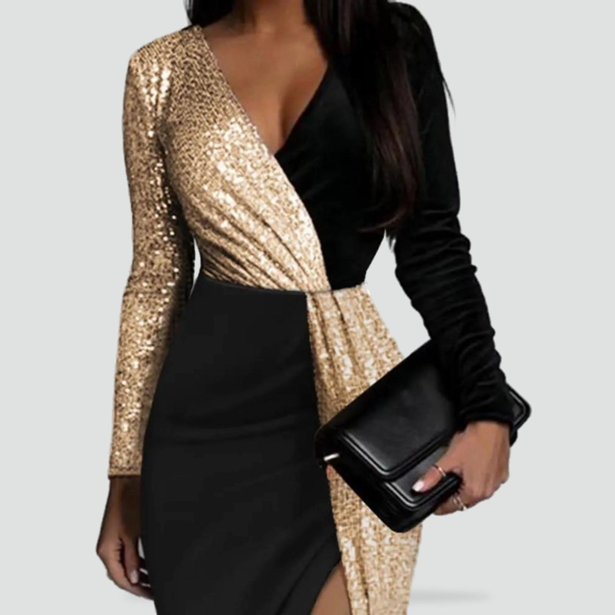 Elegante midi jurk voor dames met pailletten en V-hals