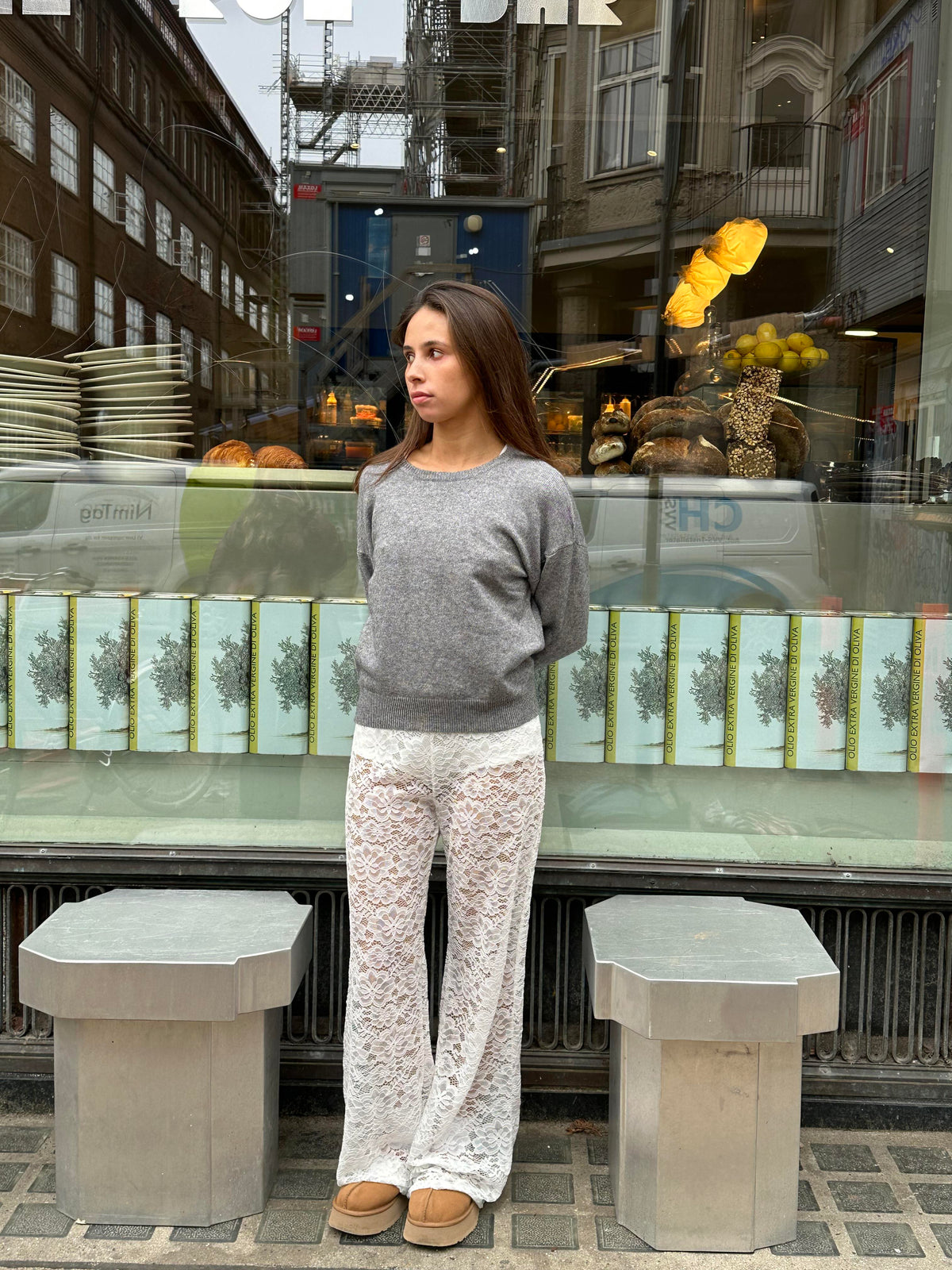 Flared Broek Dames Kanten Bloemenpatroon Elastische Taille