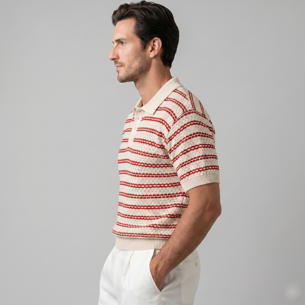 Gebreide Polo Shirt Heren Tailored Fit Lange Mouwen Casual