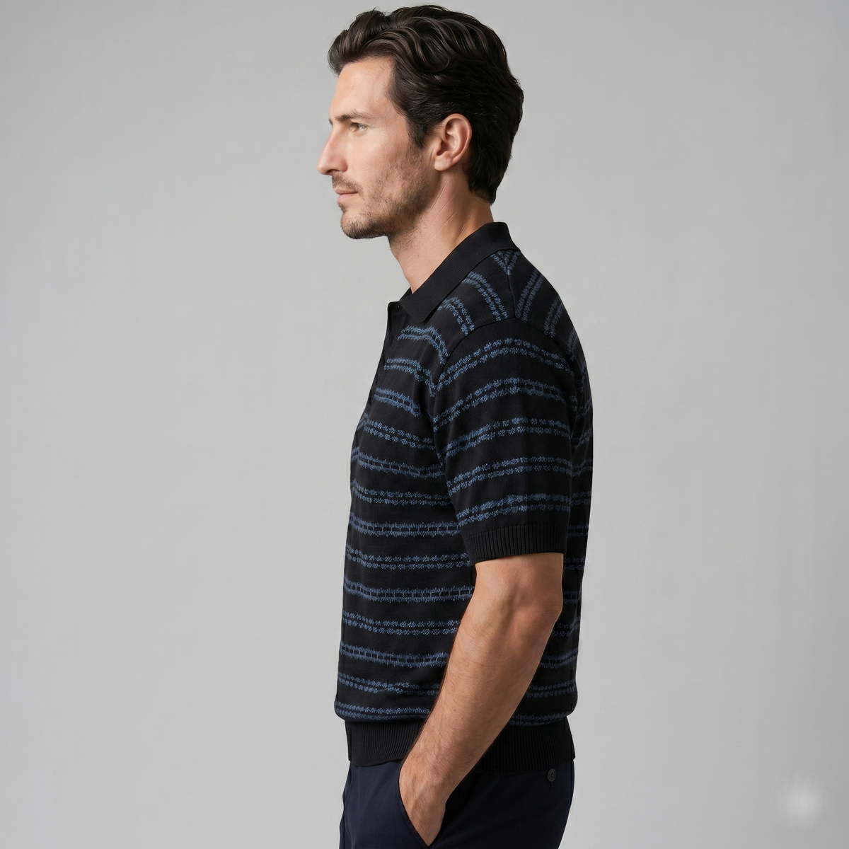 Gebreide Polo Shirt Heren Tailored Fit Lange Mouwen Casual