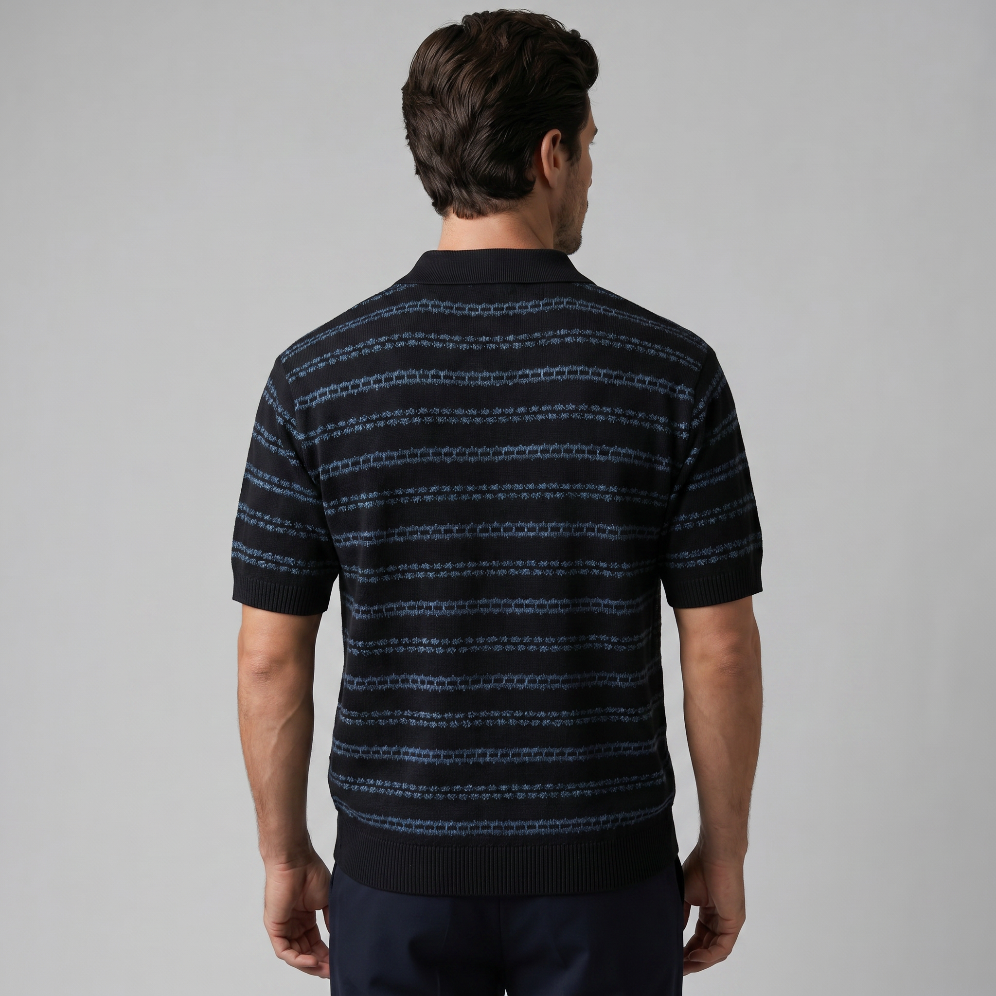 Gebreide Polo Shirt Heren Tailored Fit Lange Mouwen Casual