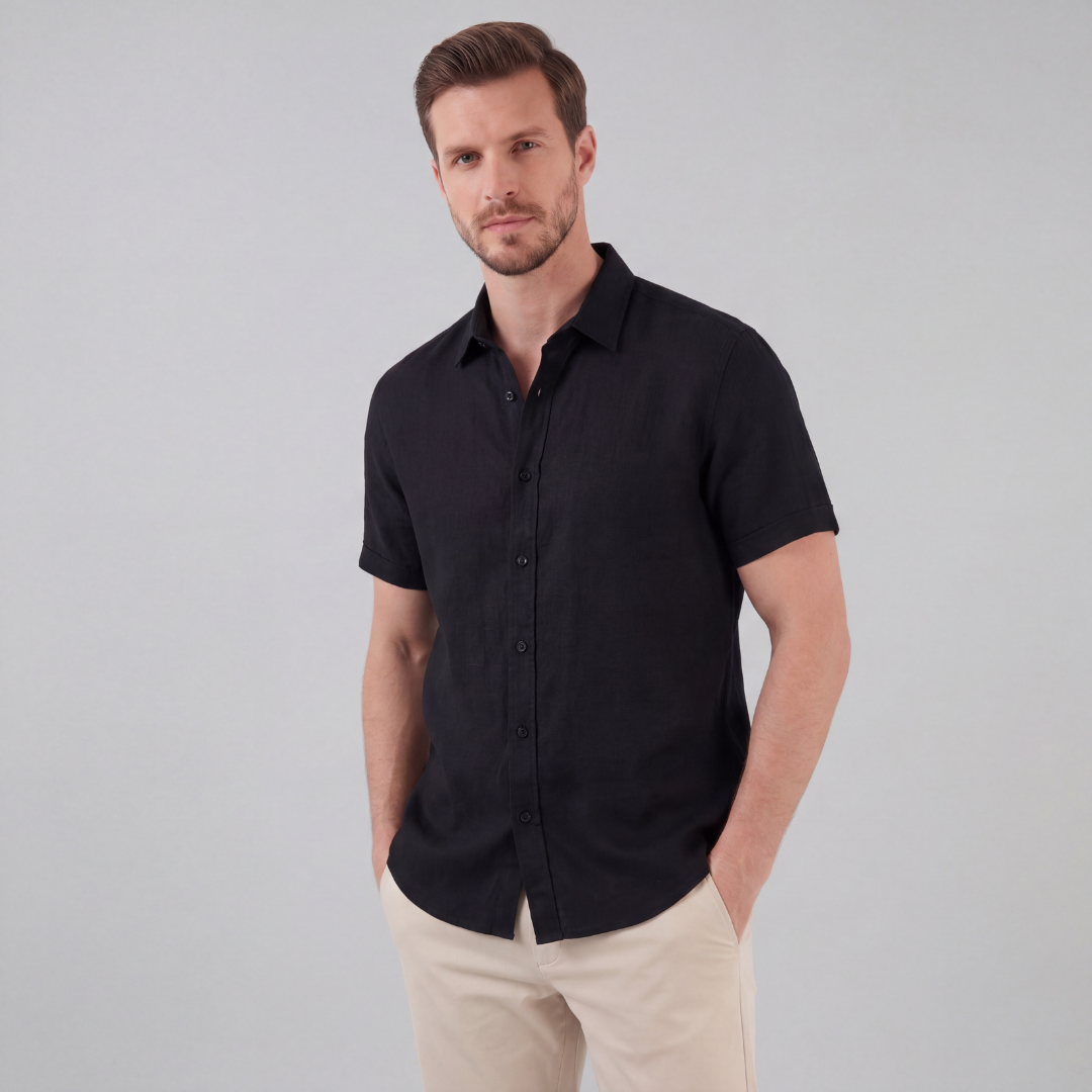 Heren Linnen Shirt Korte Mouw