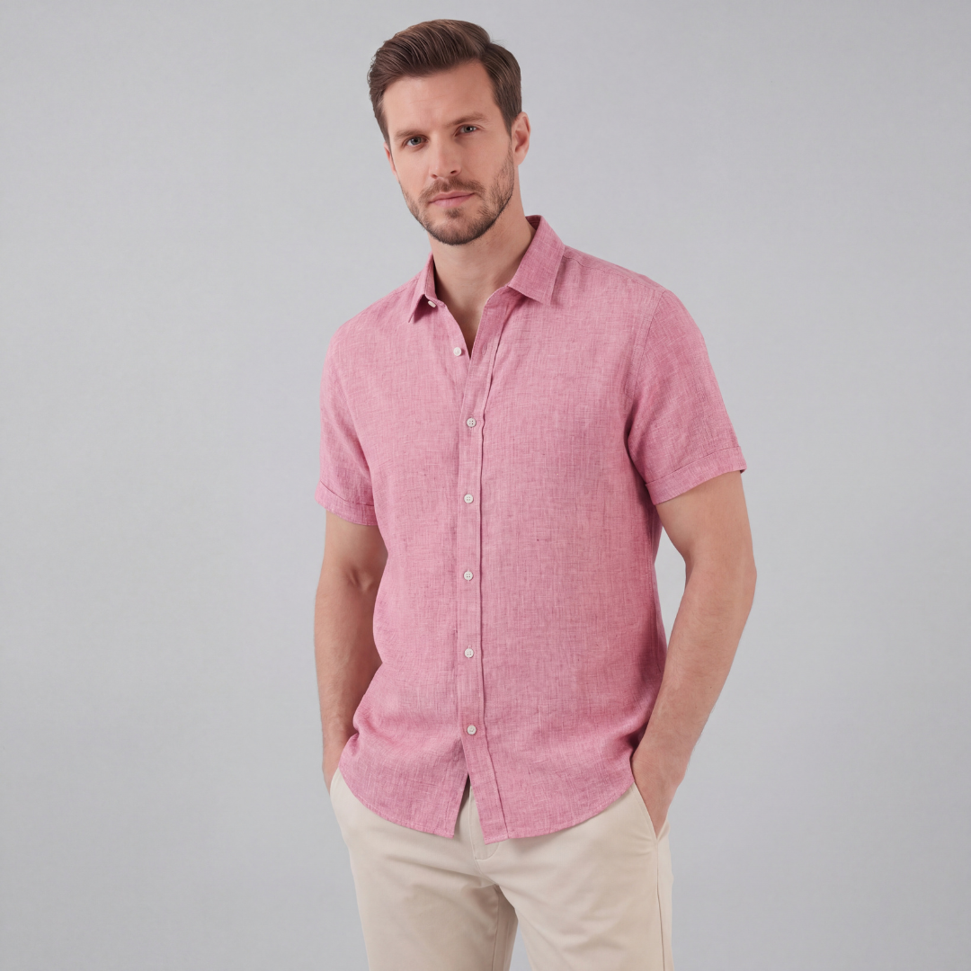 Heren Linnen Shirt Korte Mouw