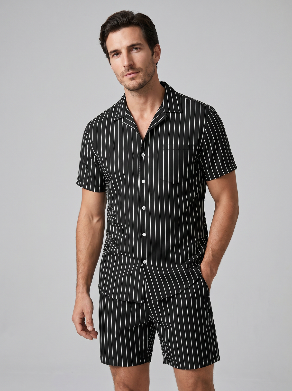 Heren Pinstripe Korte Mouw Co-ord Set Zomer
