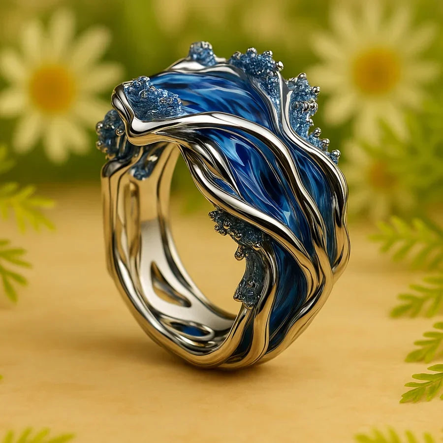 Elegante gouden ring met golfmotief