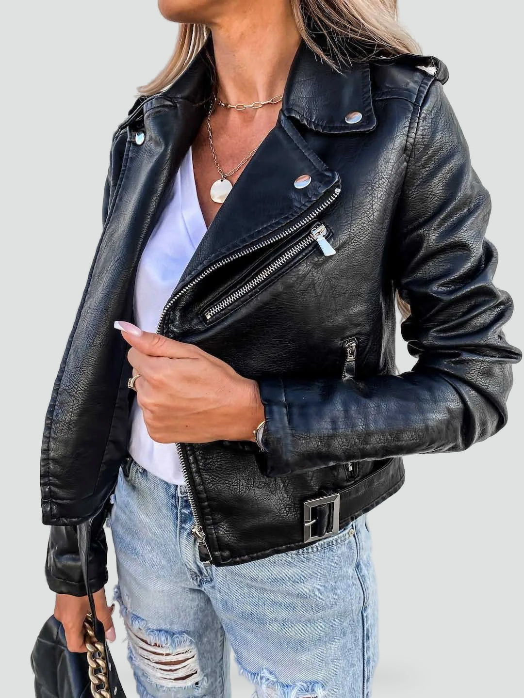 Jasje voor Dames met Schuine Rits en Zwarte Kleur