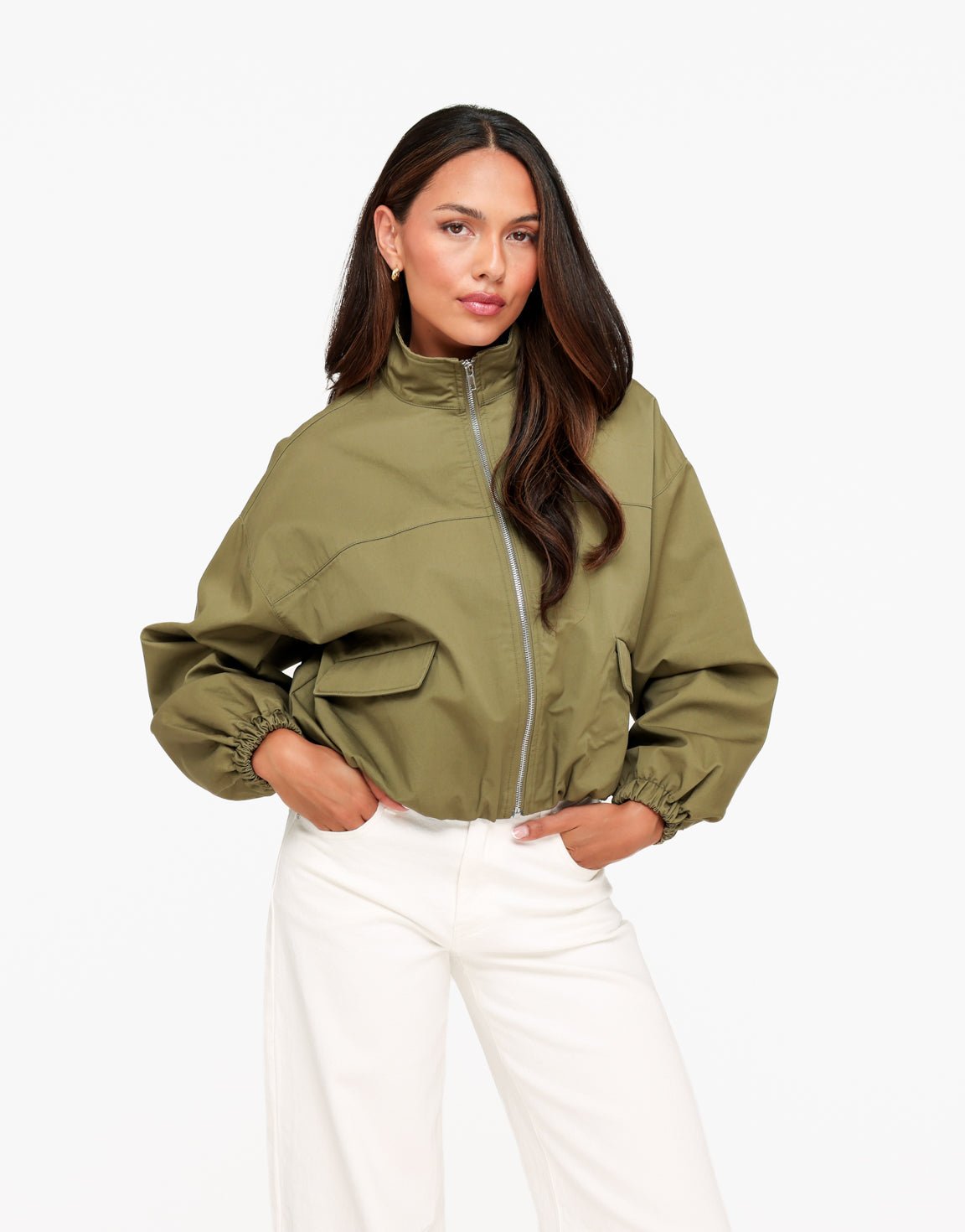 Khaki Puffy Elastische Onderkant - Jas