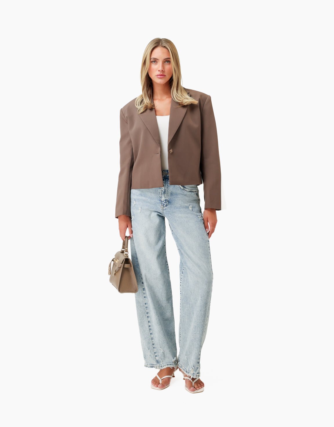 Lichtbruine Cropped V-Hals - Blazer