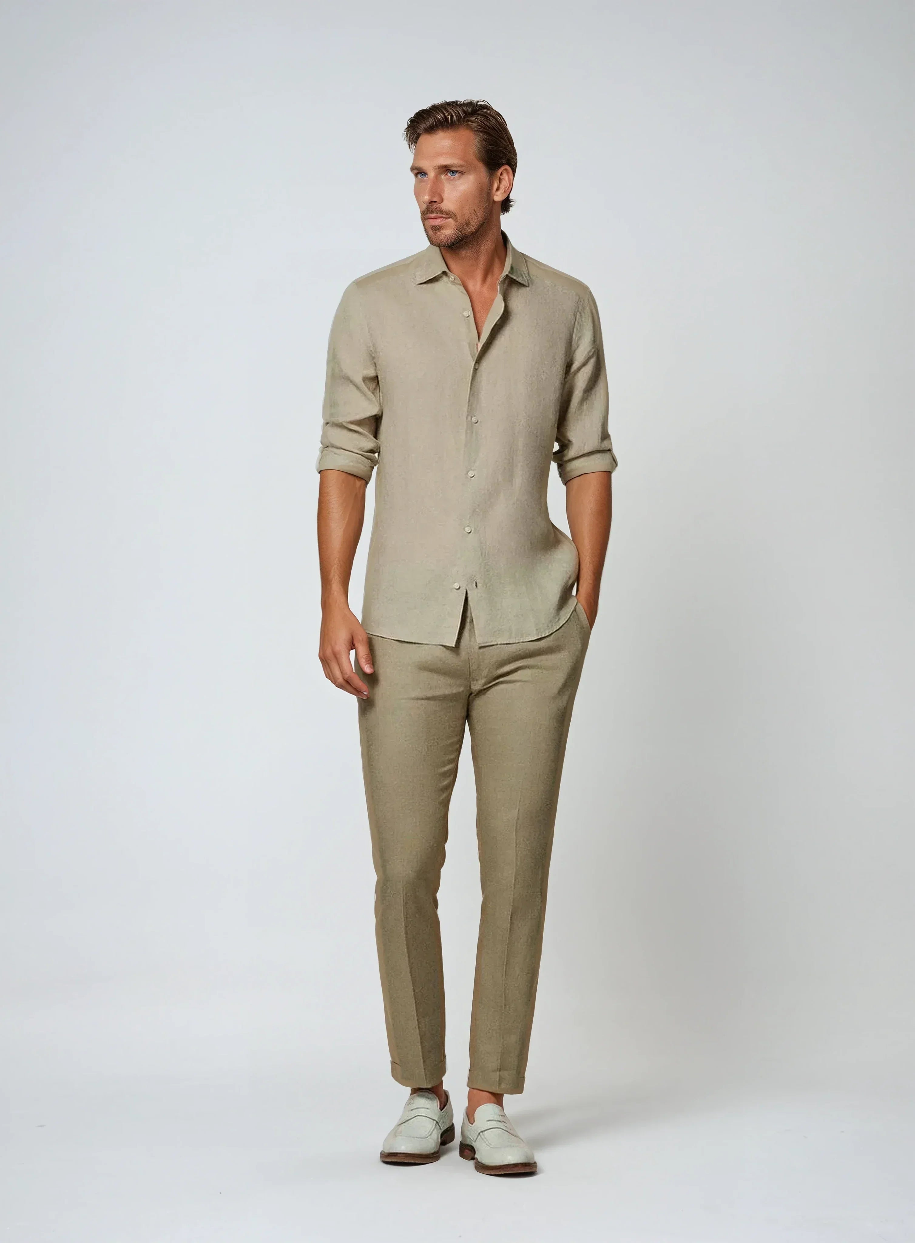 Linnen Overhemd Heren Lange Mouwen Slim Fit Casual
