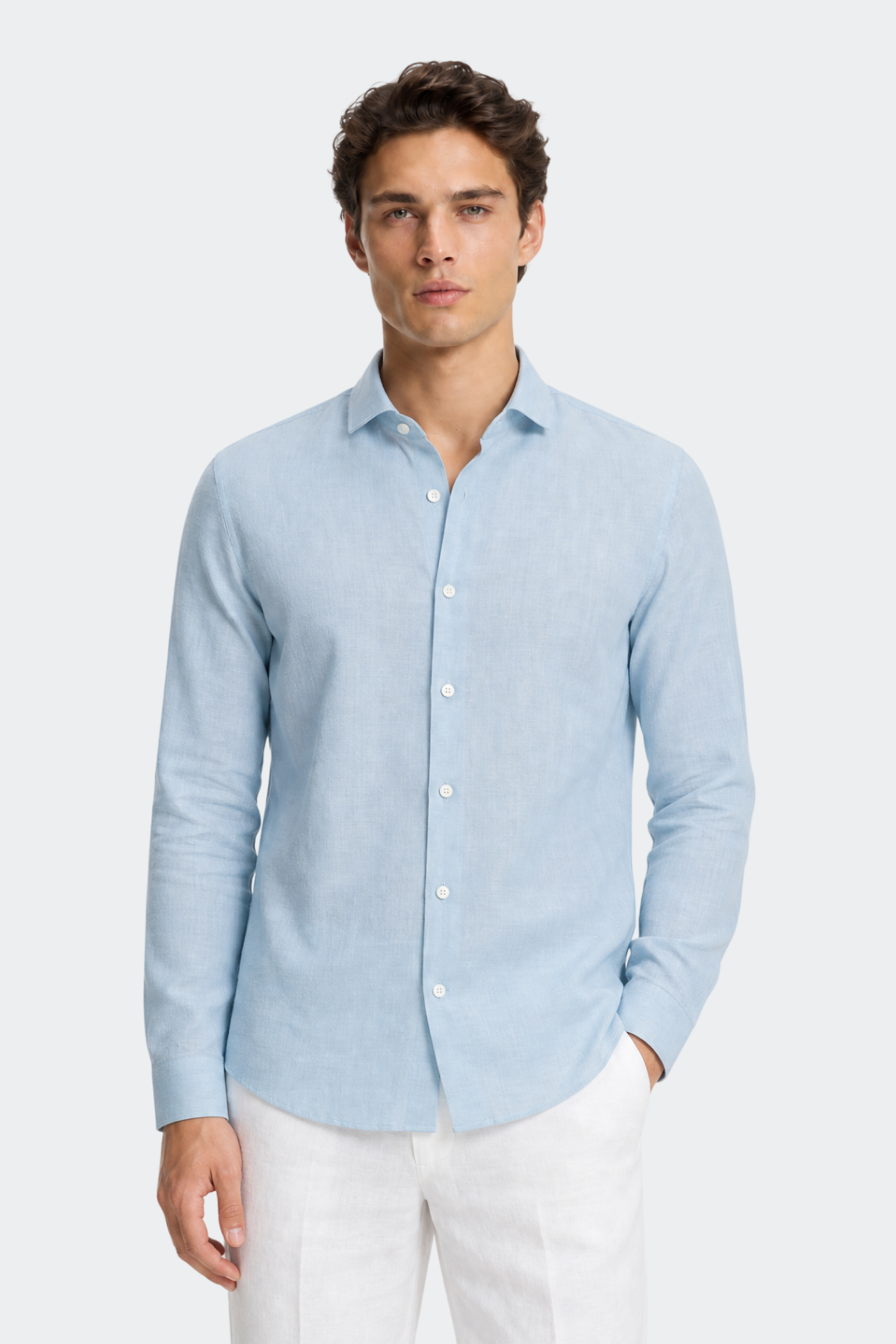 Linnen Overhemd Heren Relaxed Fit Spread Collar
