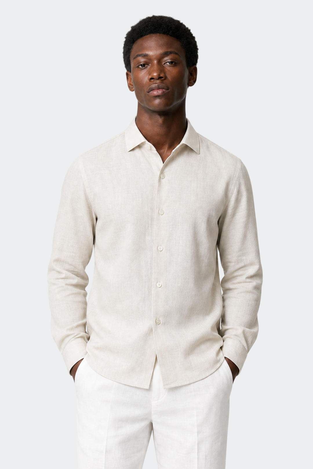 Linnen Overhemd Heren Relaxed Fit Spread Collar
