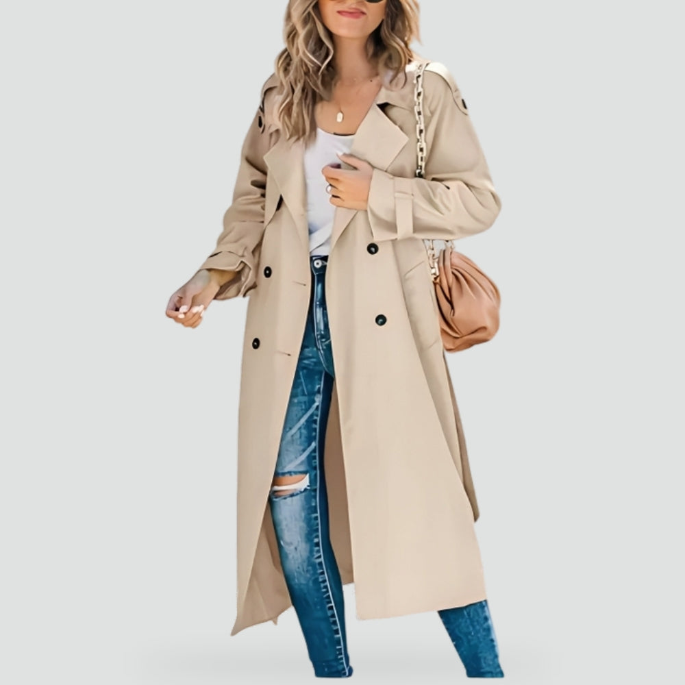 Luxe Dames Trenchcoat met Dubbele Rij Knopen en Omslagkraag