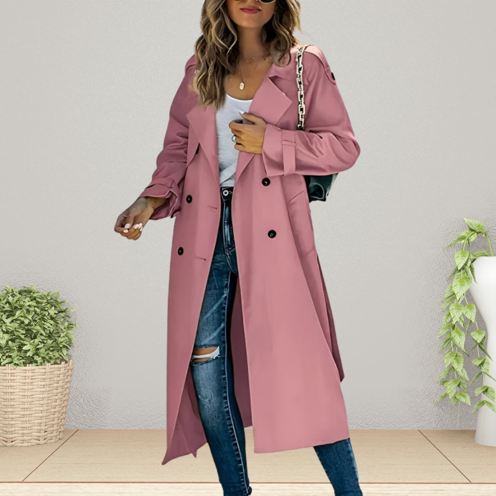 Luxe Dames Trenchcoat met Dubbele Rij Knopen en Omslagkraag