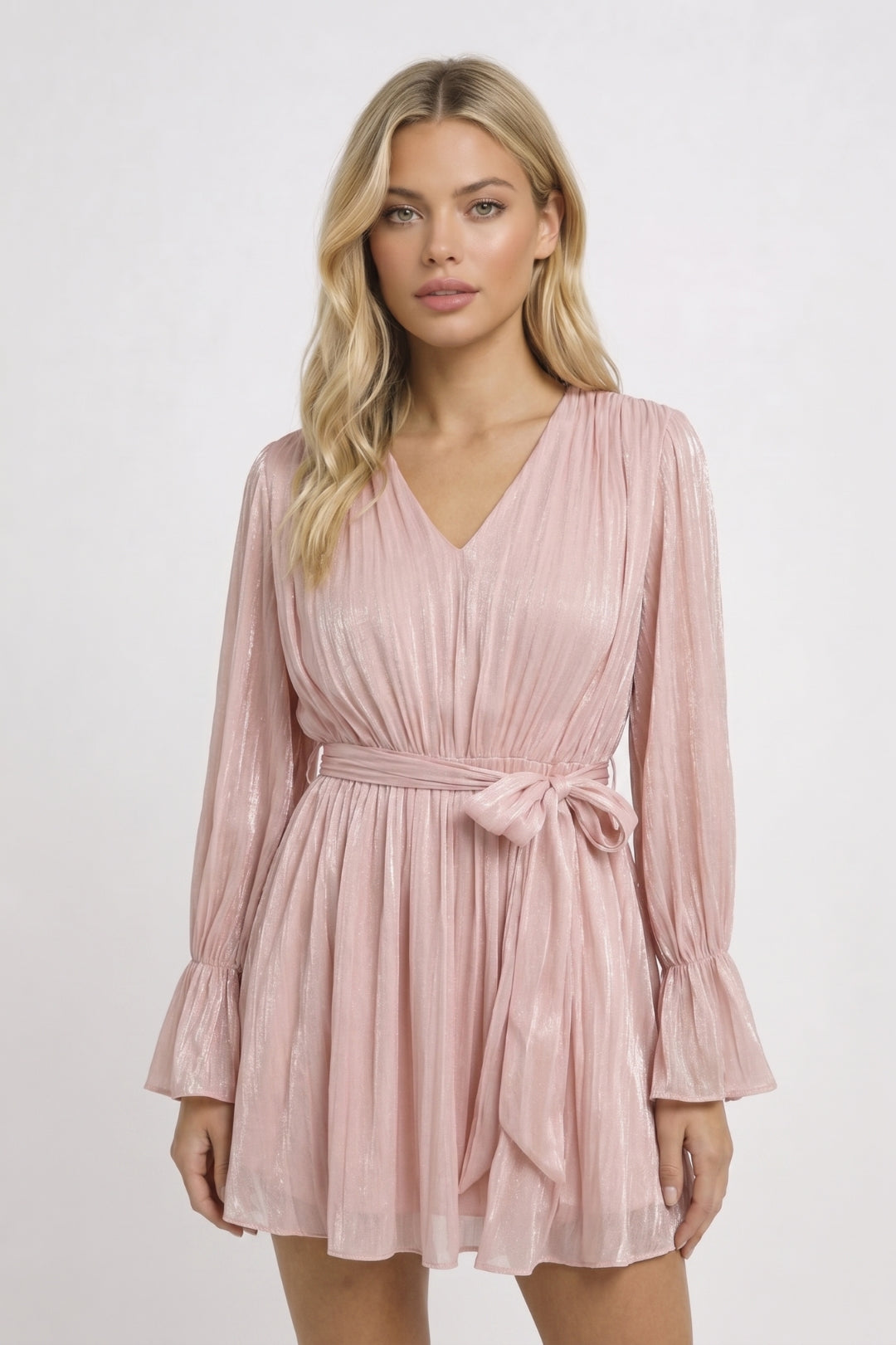 Mini Jurk Dames Diepe V-hals Lange Mouwen Getailleerd