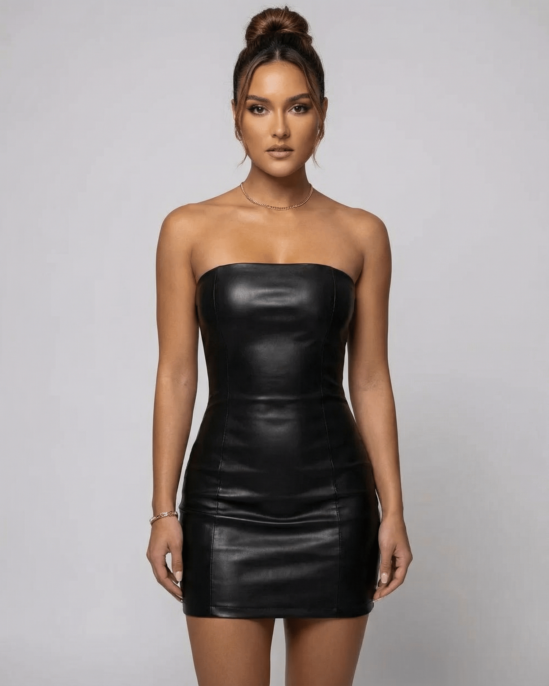 Mini Jurk Dames Strapless Pencil Silhouette Synthetisch Zwart