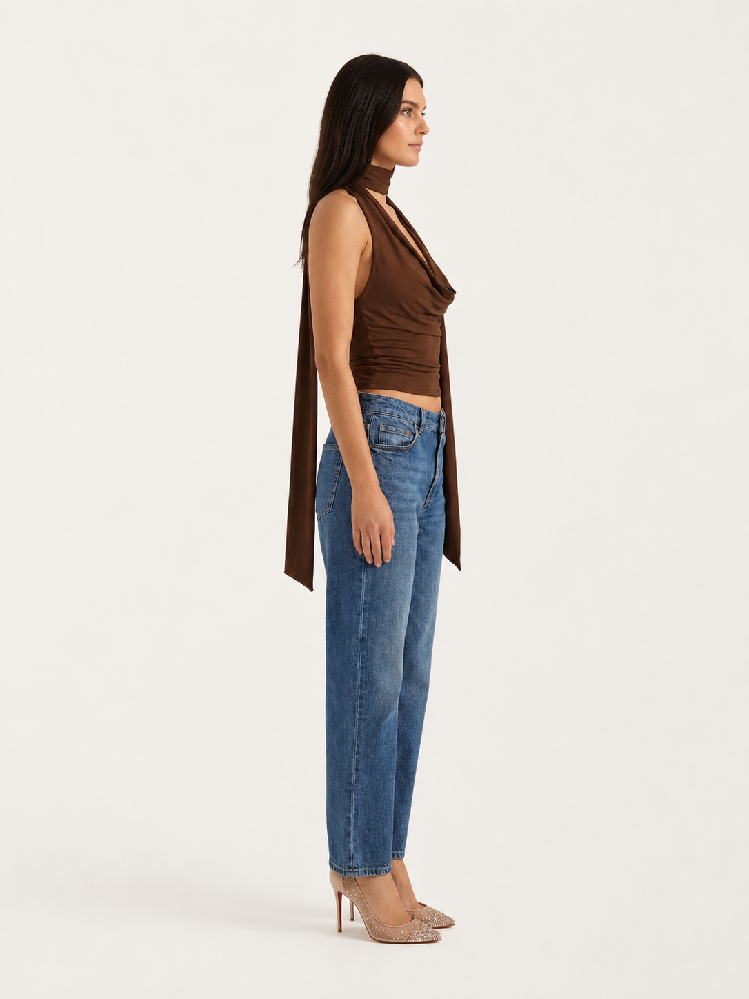 Neckholder Top Dames V-Hals Lange Mouwen Casual