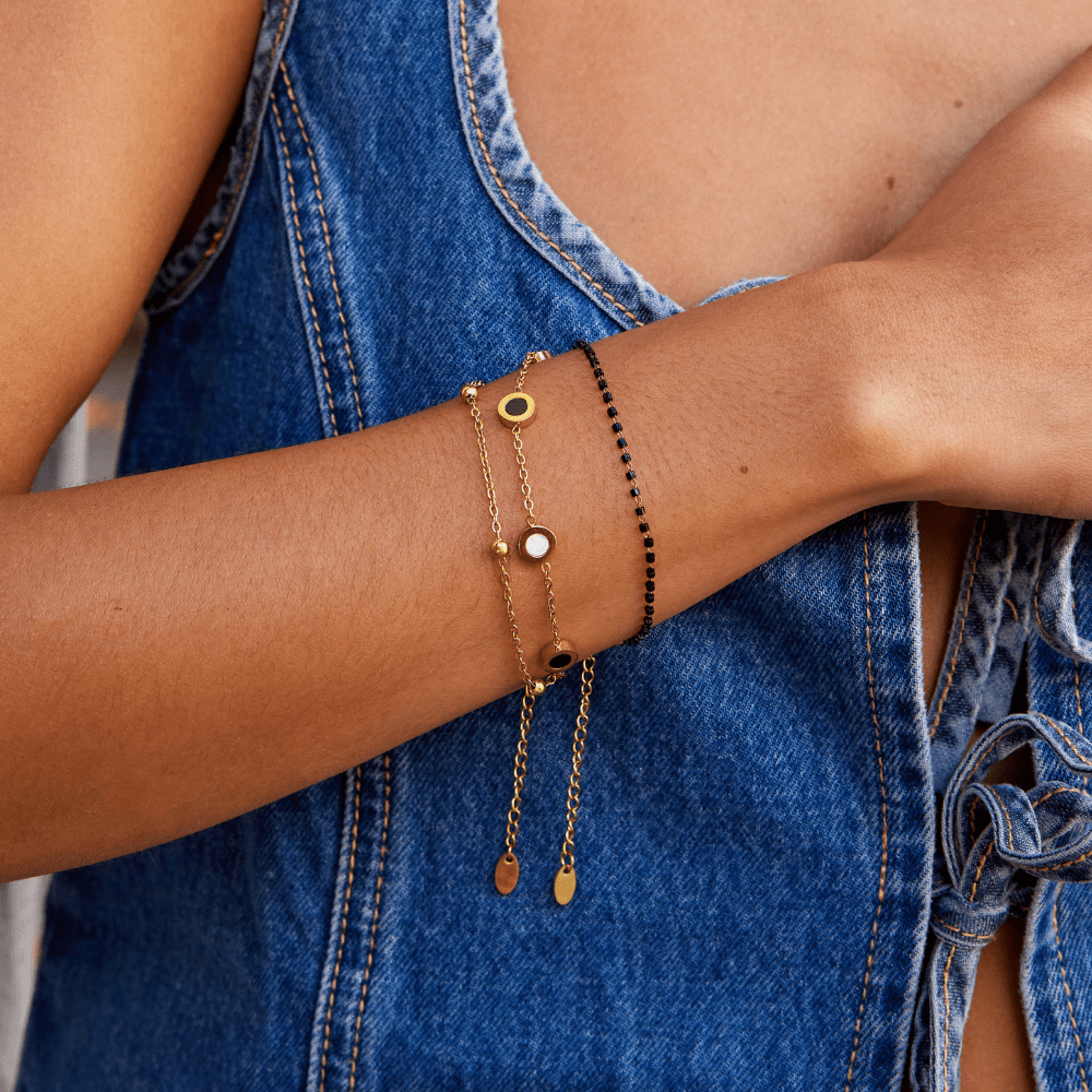 Elegante onyx en witte steen armband