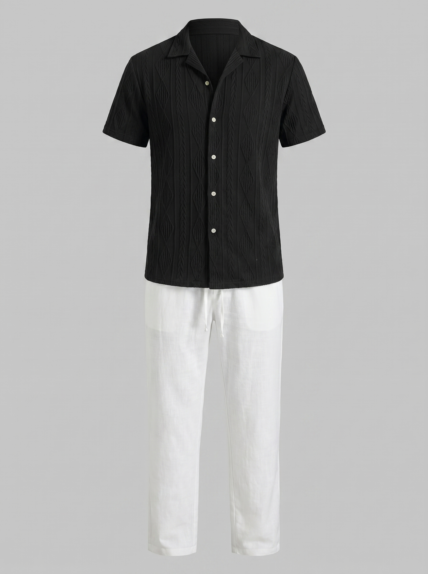 Open-Knit Shirt Trousers Set Heren Zomer Casual