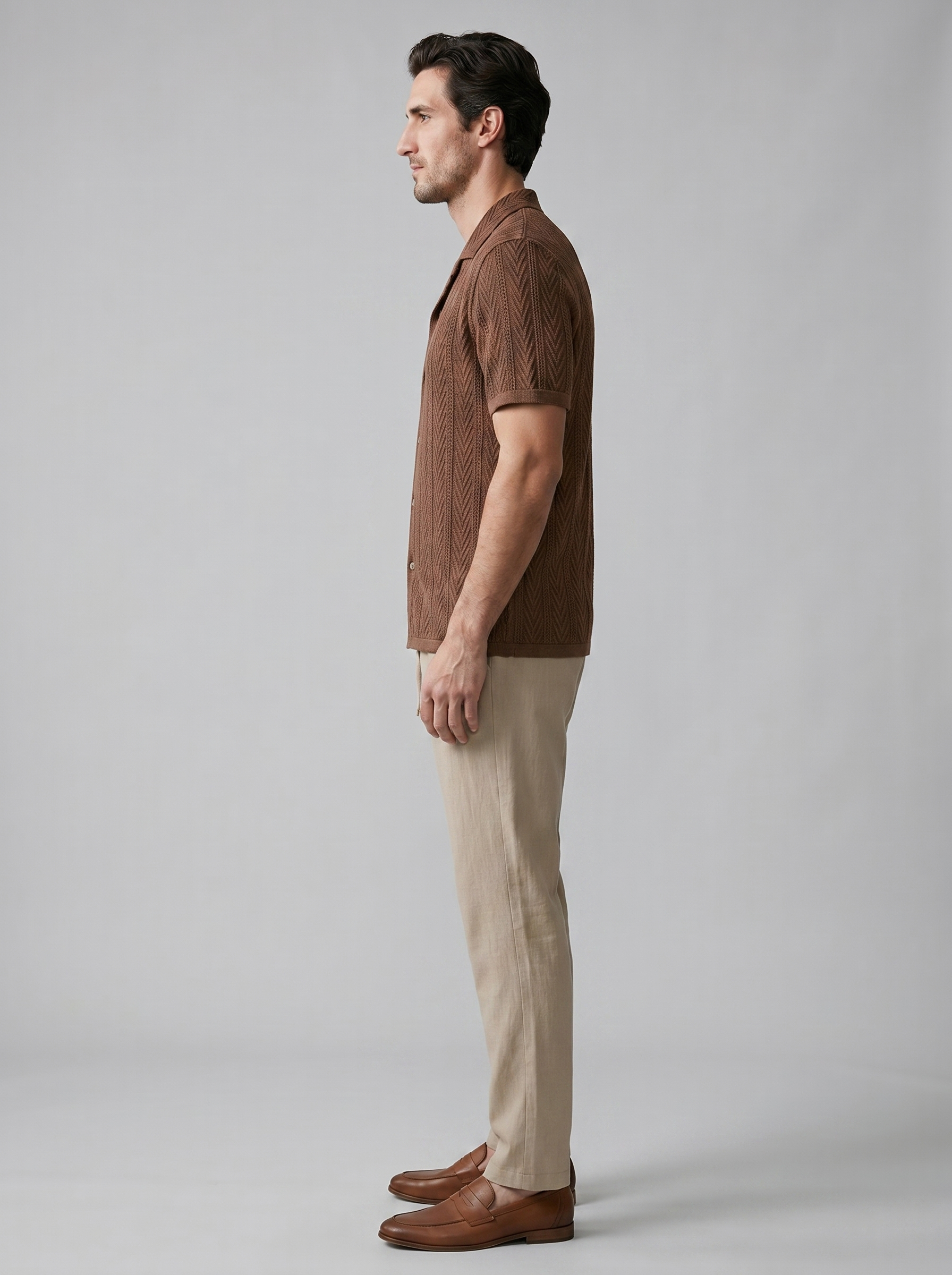 Open-Knit Shirt Trousers Set Heren Zomer Casual