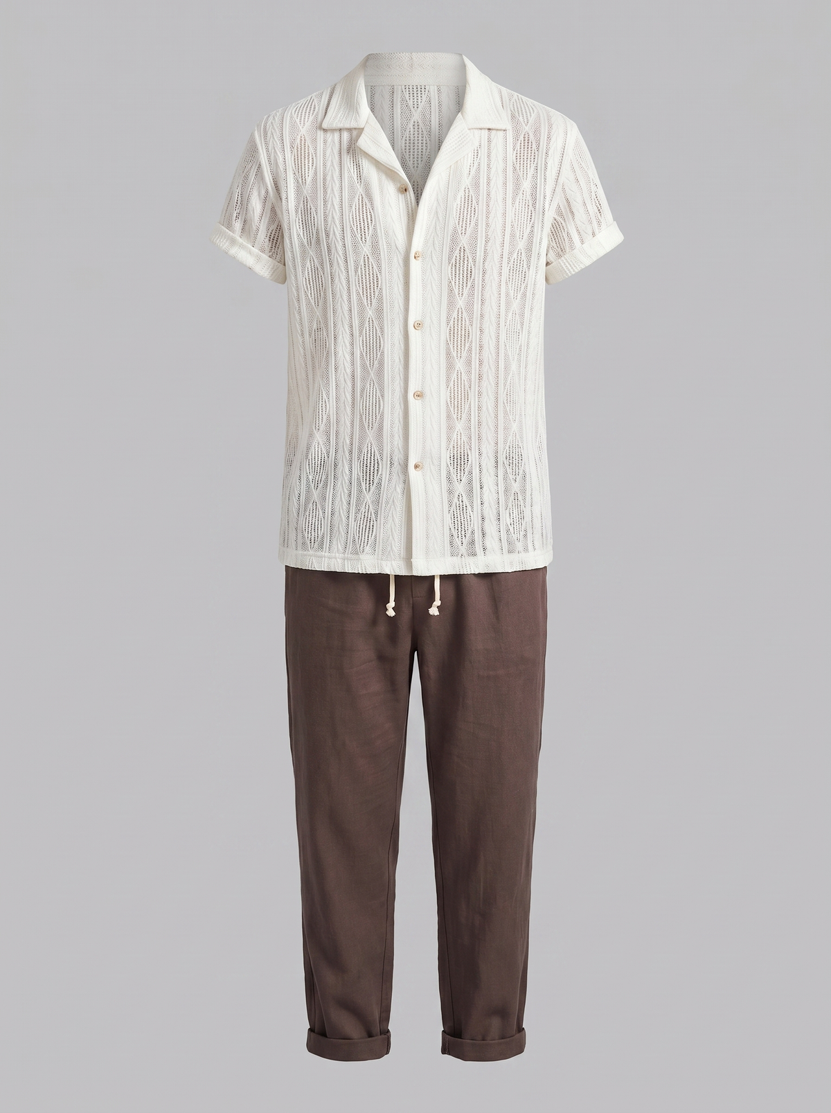 Open-Knit Shirt Trousers Set Heren Zomer Casual