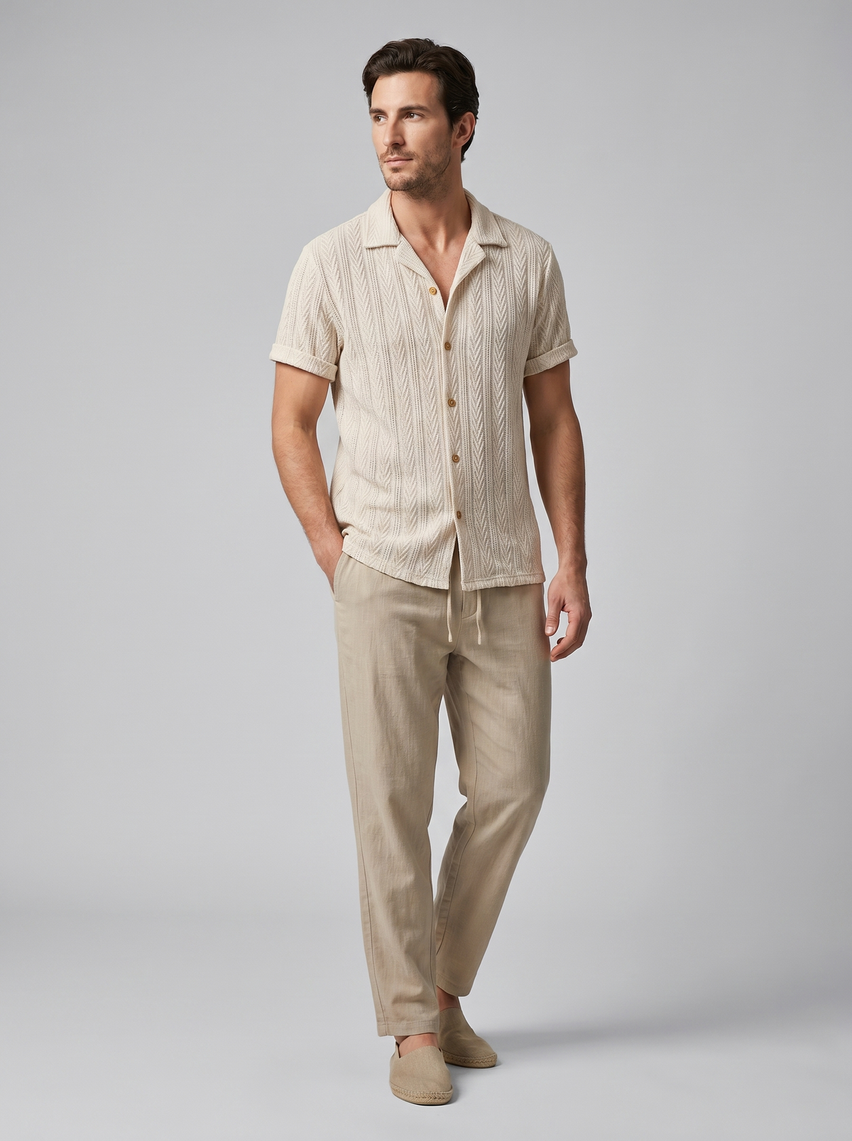 Open-Knit Shirt Trousers Set Heren Zomer Casual