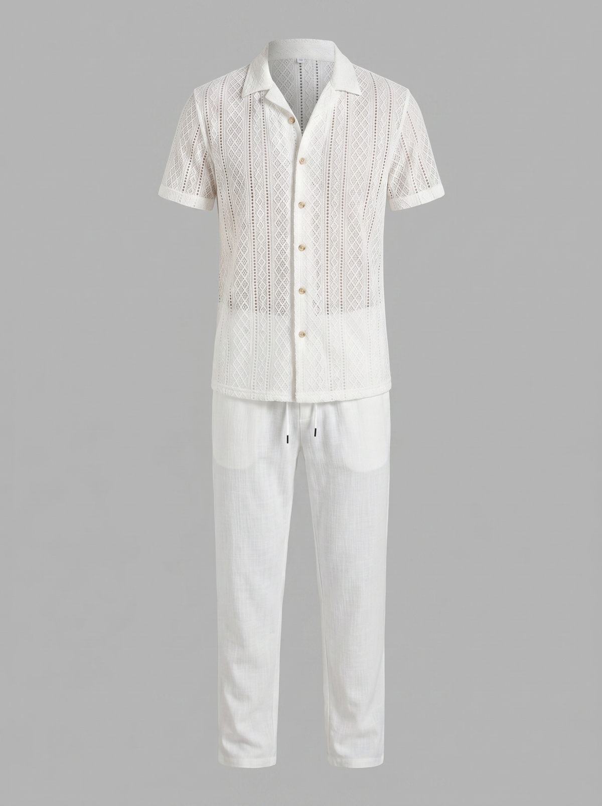 Open-Knit Shirt Trousers Set Heren Zomer Casual