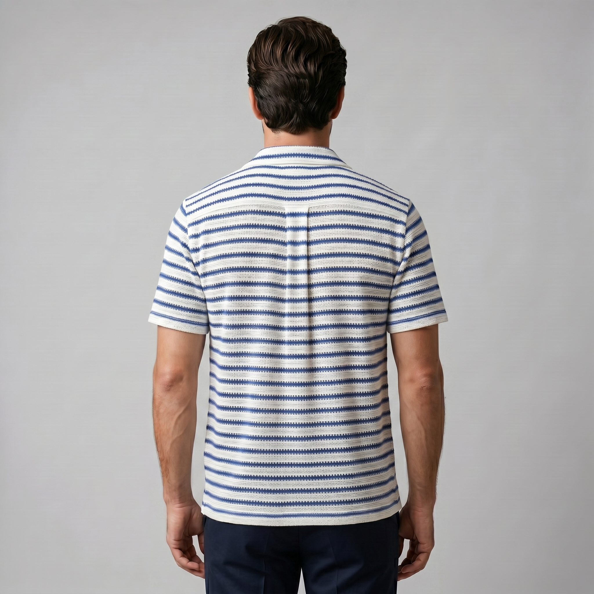 Open Knit Stripe Resort Shirt Heren Zomer Casual