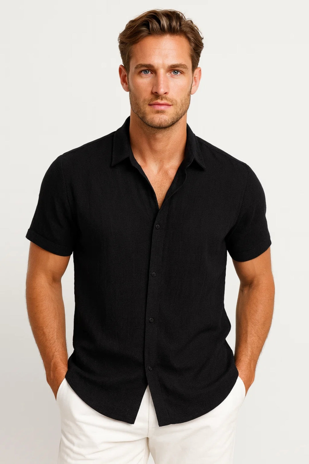 Overhemd Heren Korte Mouw Regular Fit Klassieke Kraag Zomer