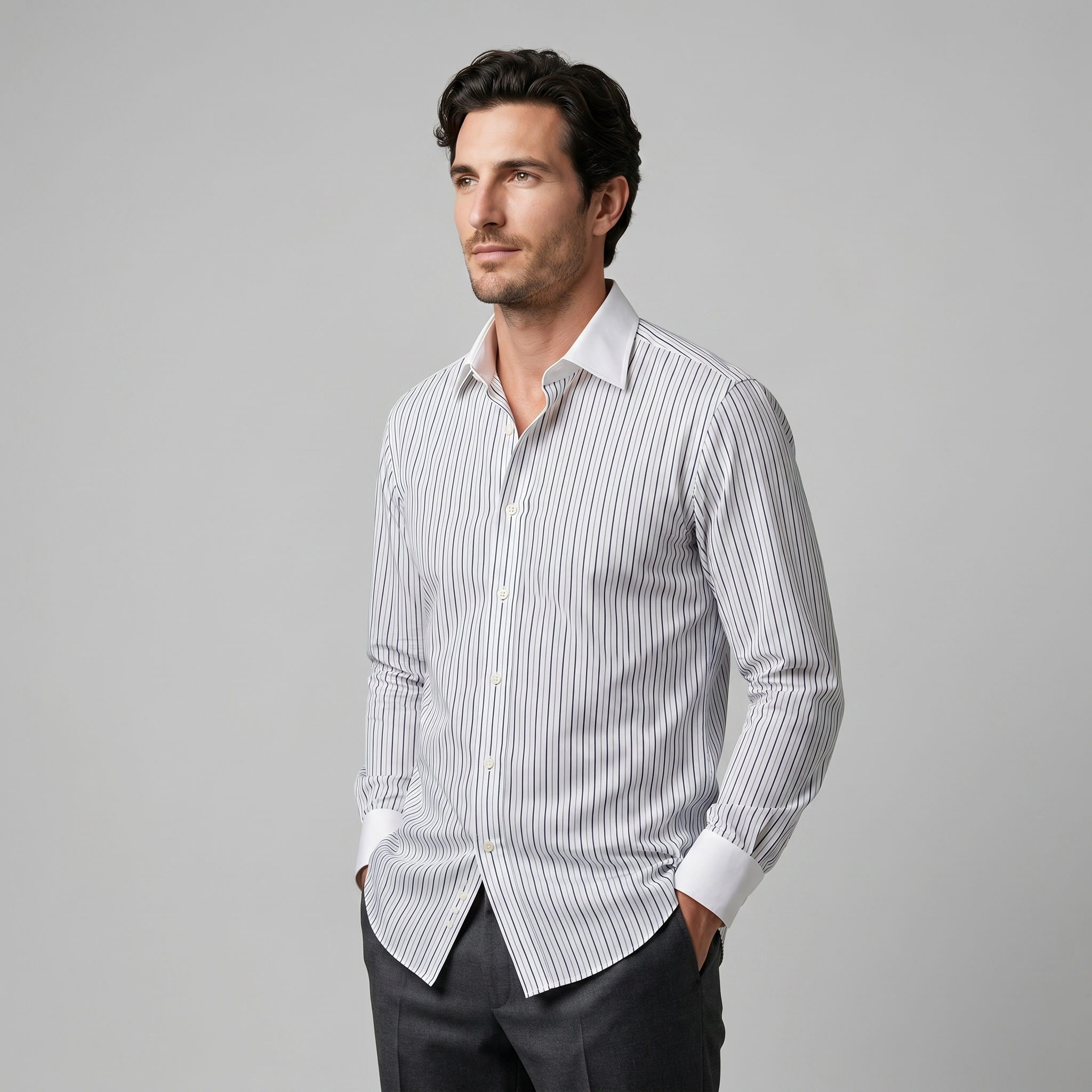 Overhemd Heren Slim Fit Lange Mouwen Gestreept Formeel