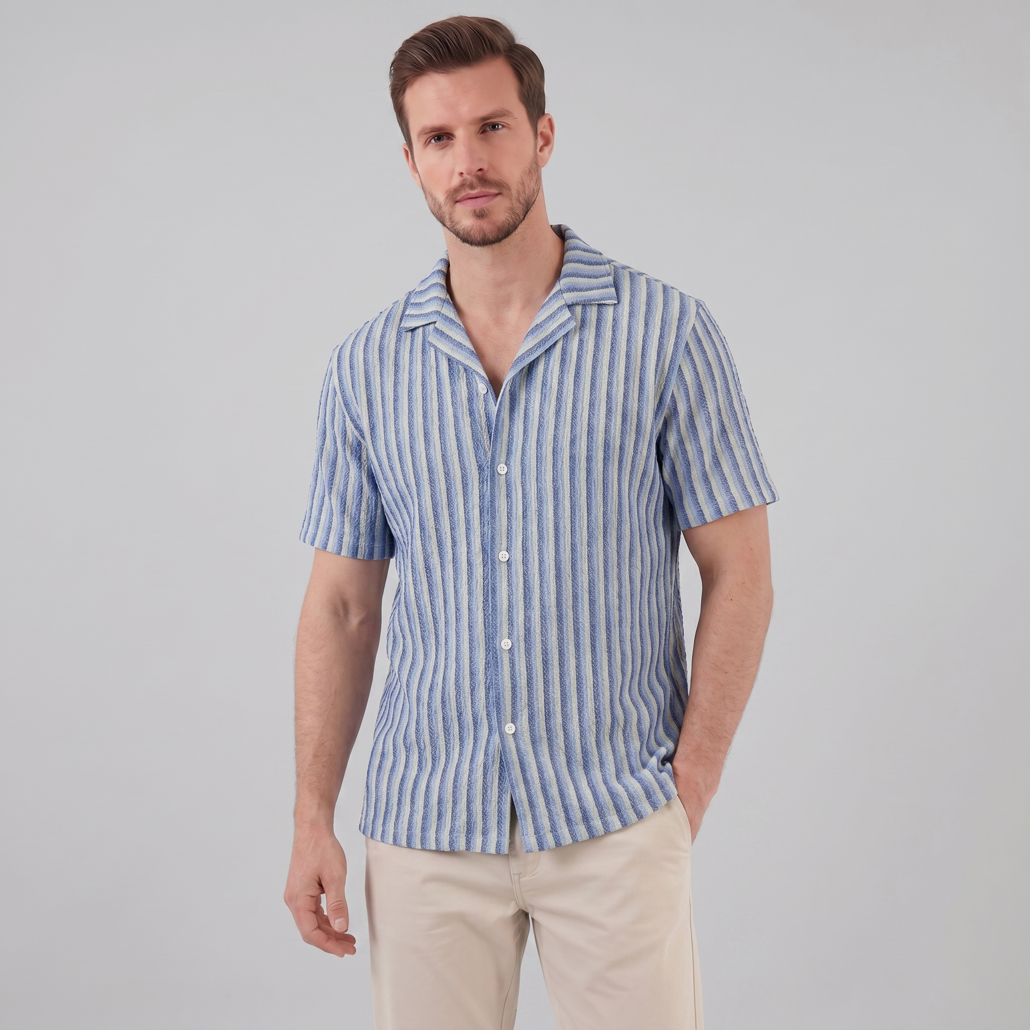 Overhemd Heren Verticale Strepen Resort Casual Zomer