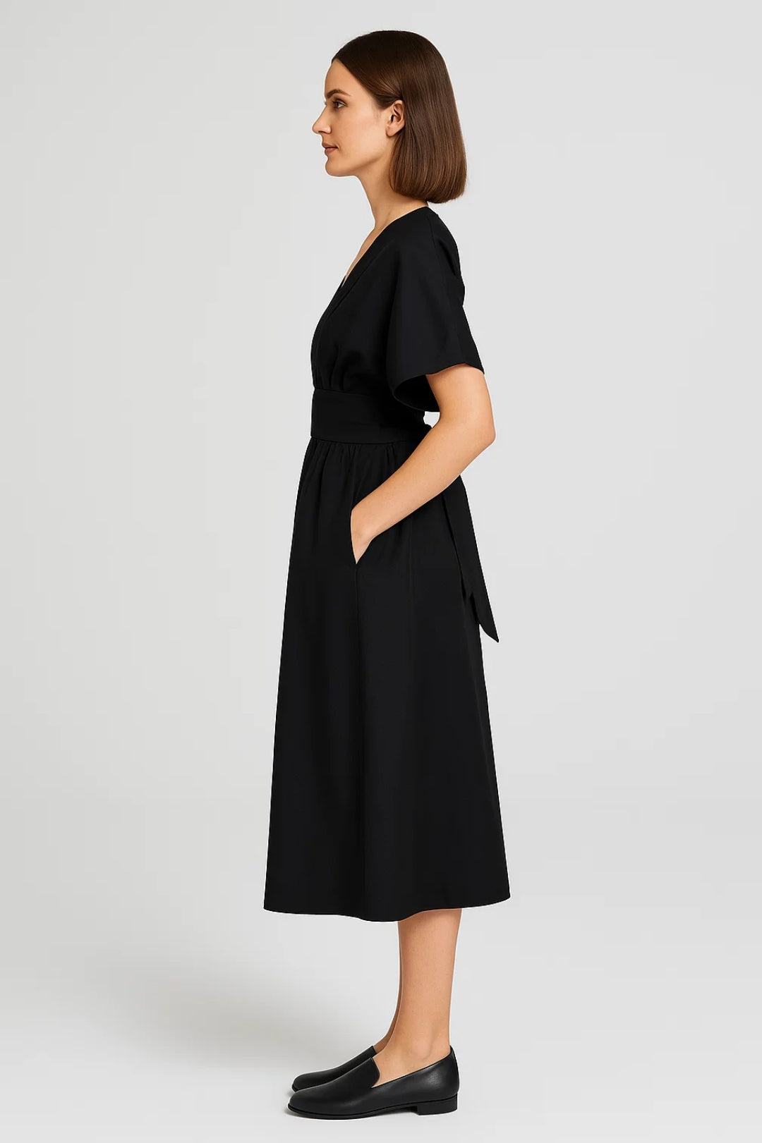 Overslag Midi Jurk Dames Korte Mouwen Casual
