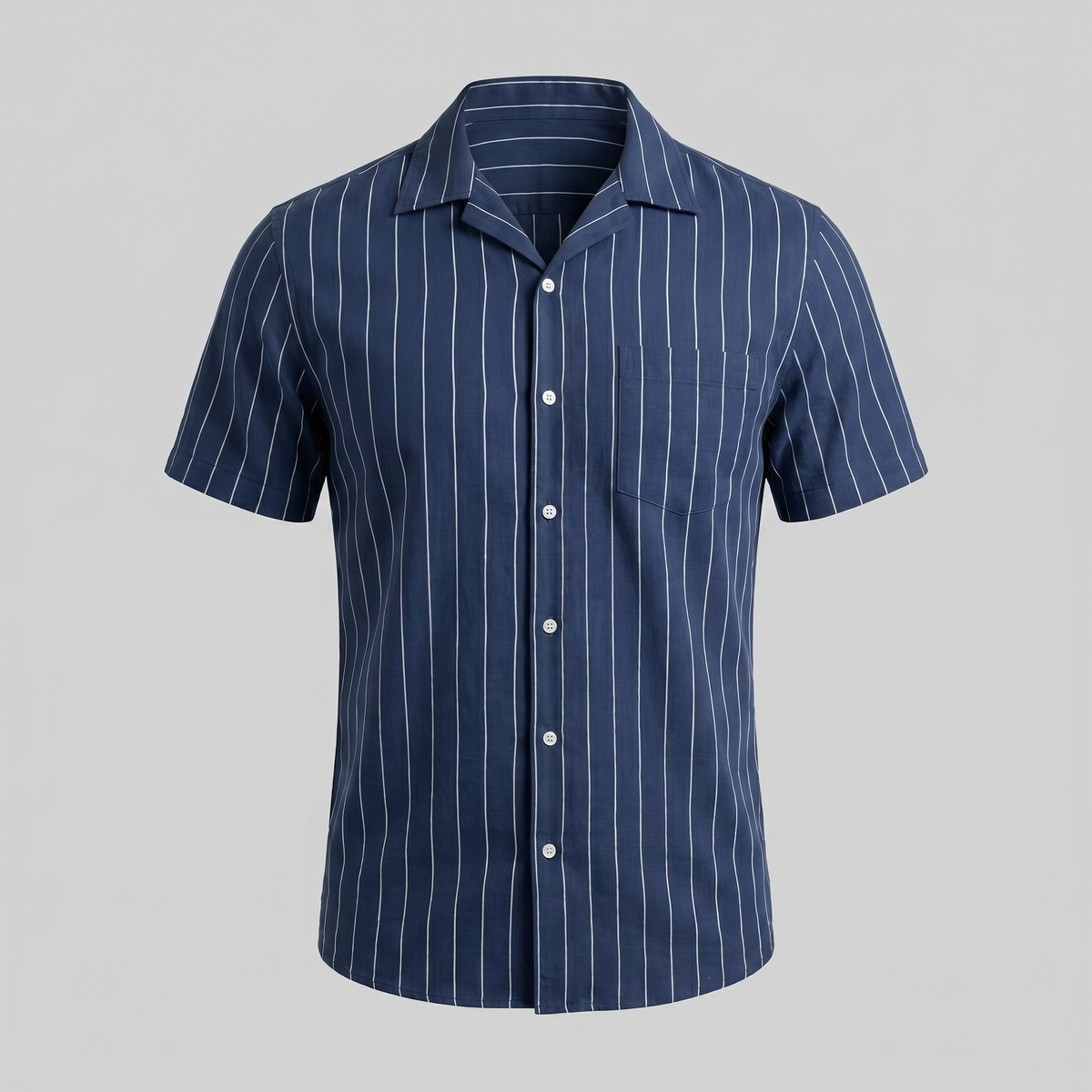 Pinstripe Camp Shirt Heren Korte Mouwen Casual Zomer
