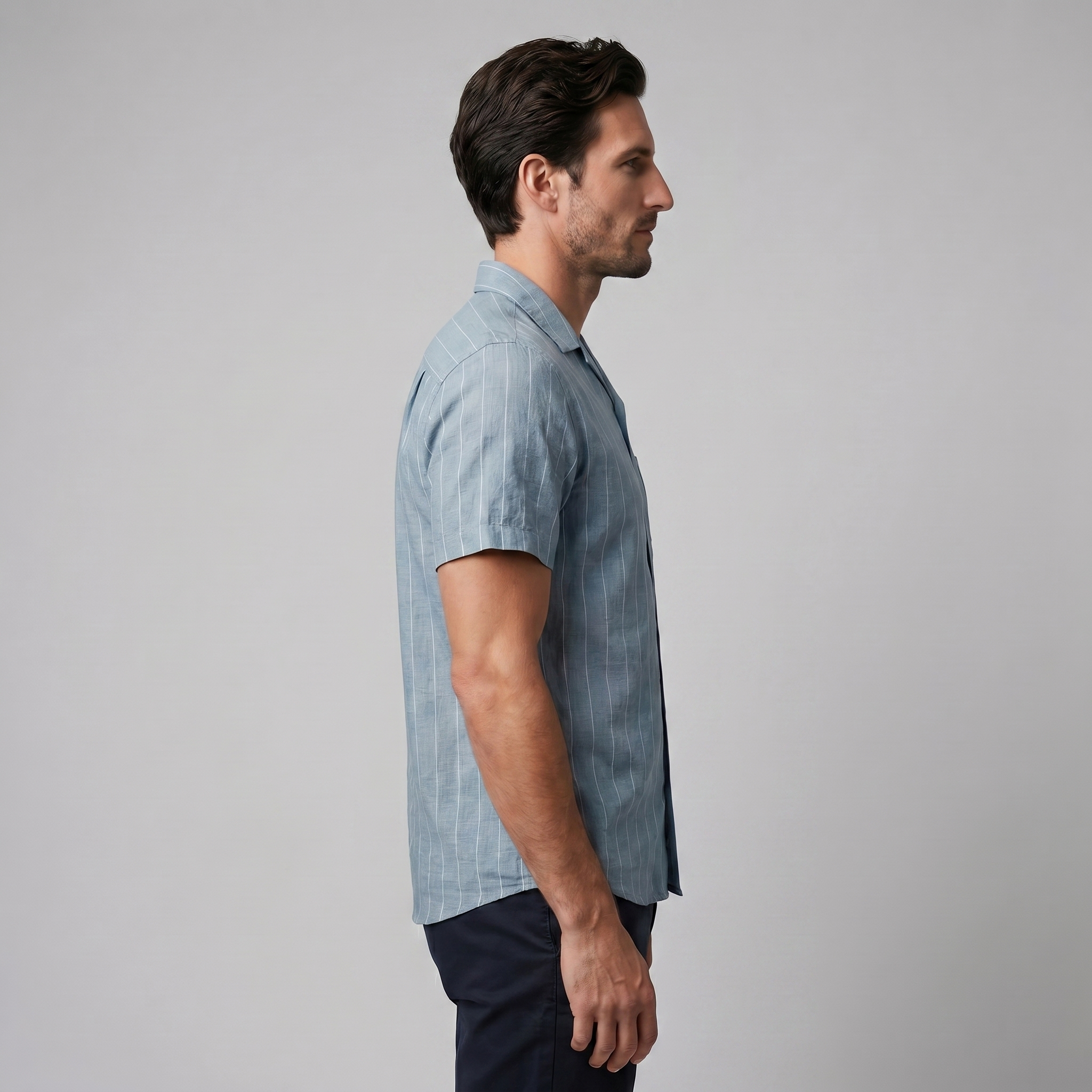 Pinstripe Camp Shirt Heren Korte Mouwen Casual Zomer