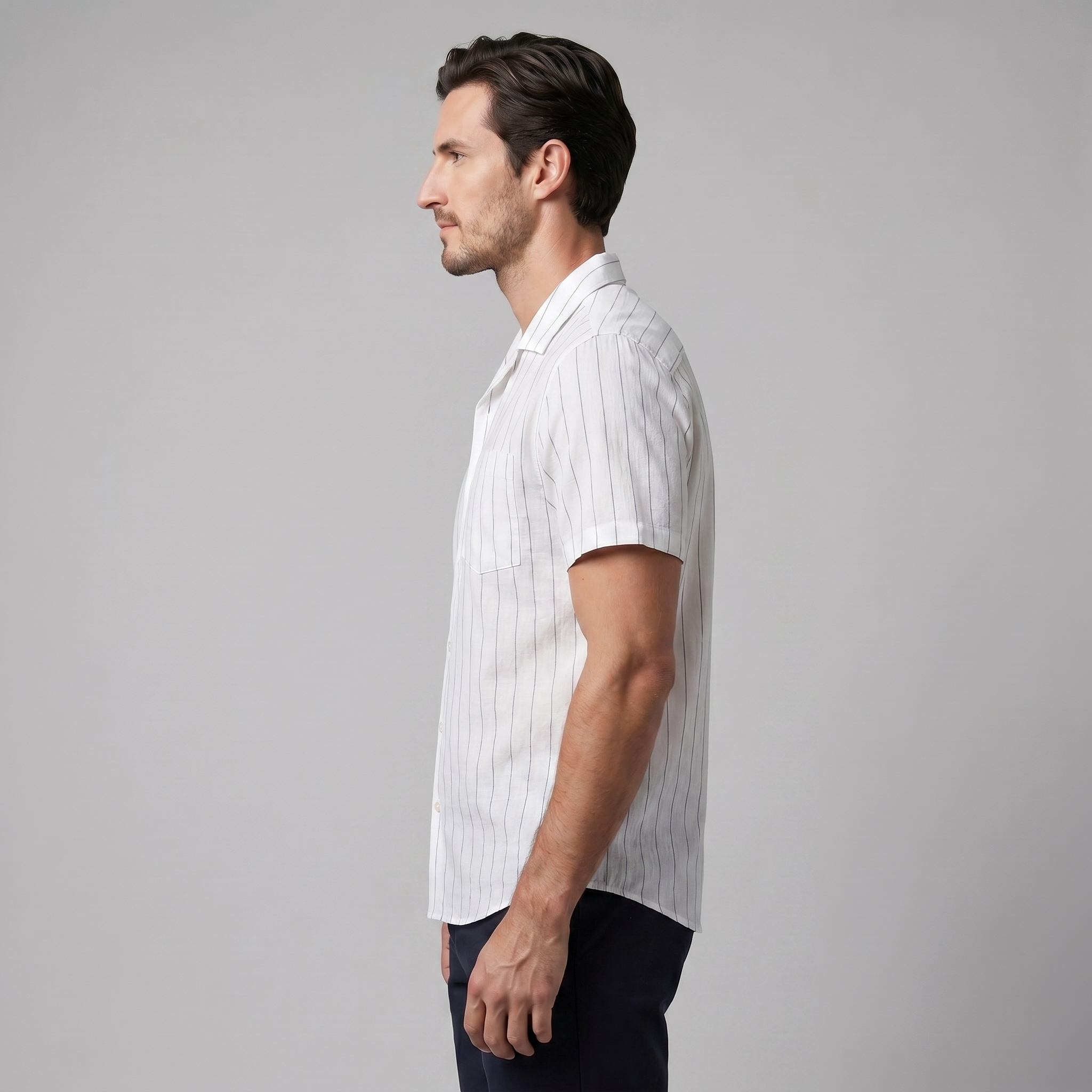 Pinstripe Camp Shirt Heren Korte Mouwen Casual Zomer