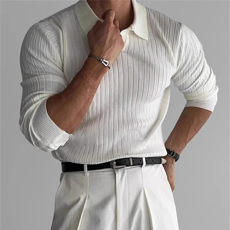 Polo Heren Lange Mouwen V-Hals Slim Fit Casual