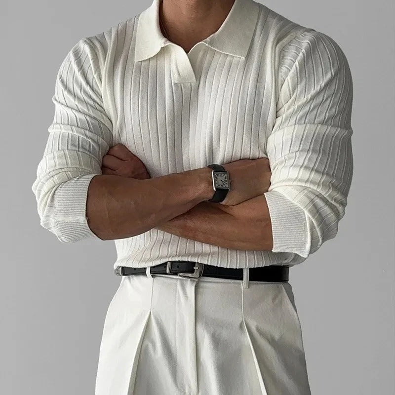Polo Heren Lange Mouwen V-Hals Slim Fit Casual