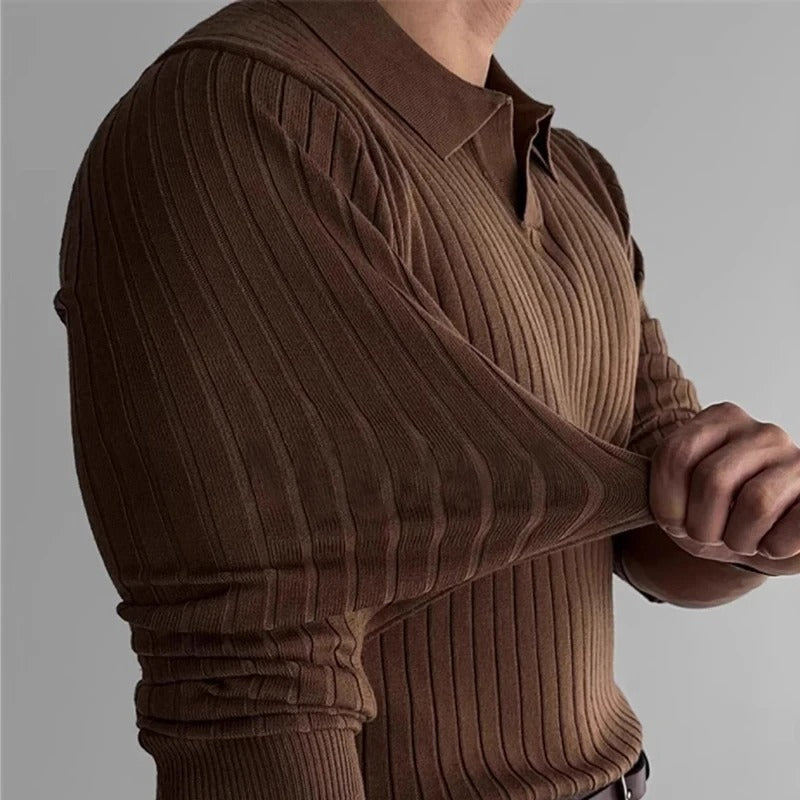 Polo Heren Lange Mouwen V-Hals Slim Fit Casual
