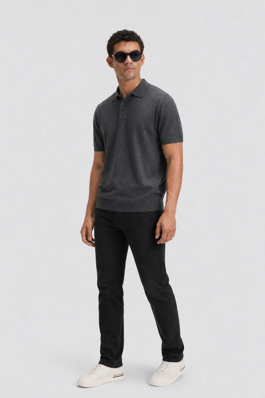 Polo Shirt Heren Gebreide Kraag Drie Knopen